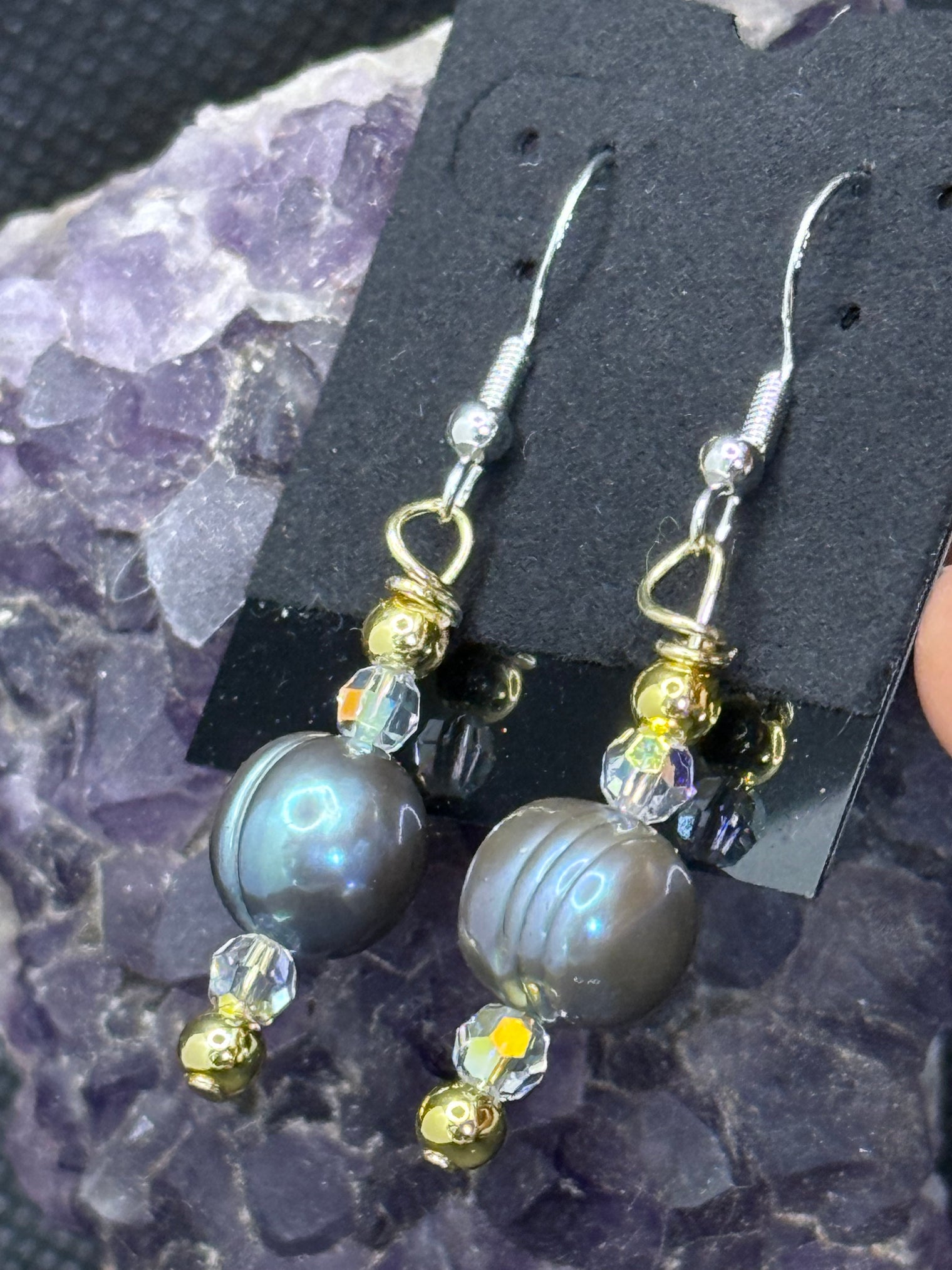 black pearl and Swarovski crystal earrings