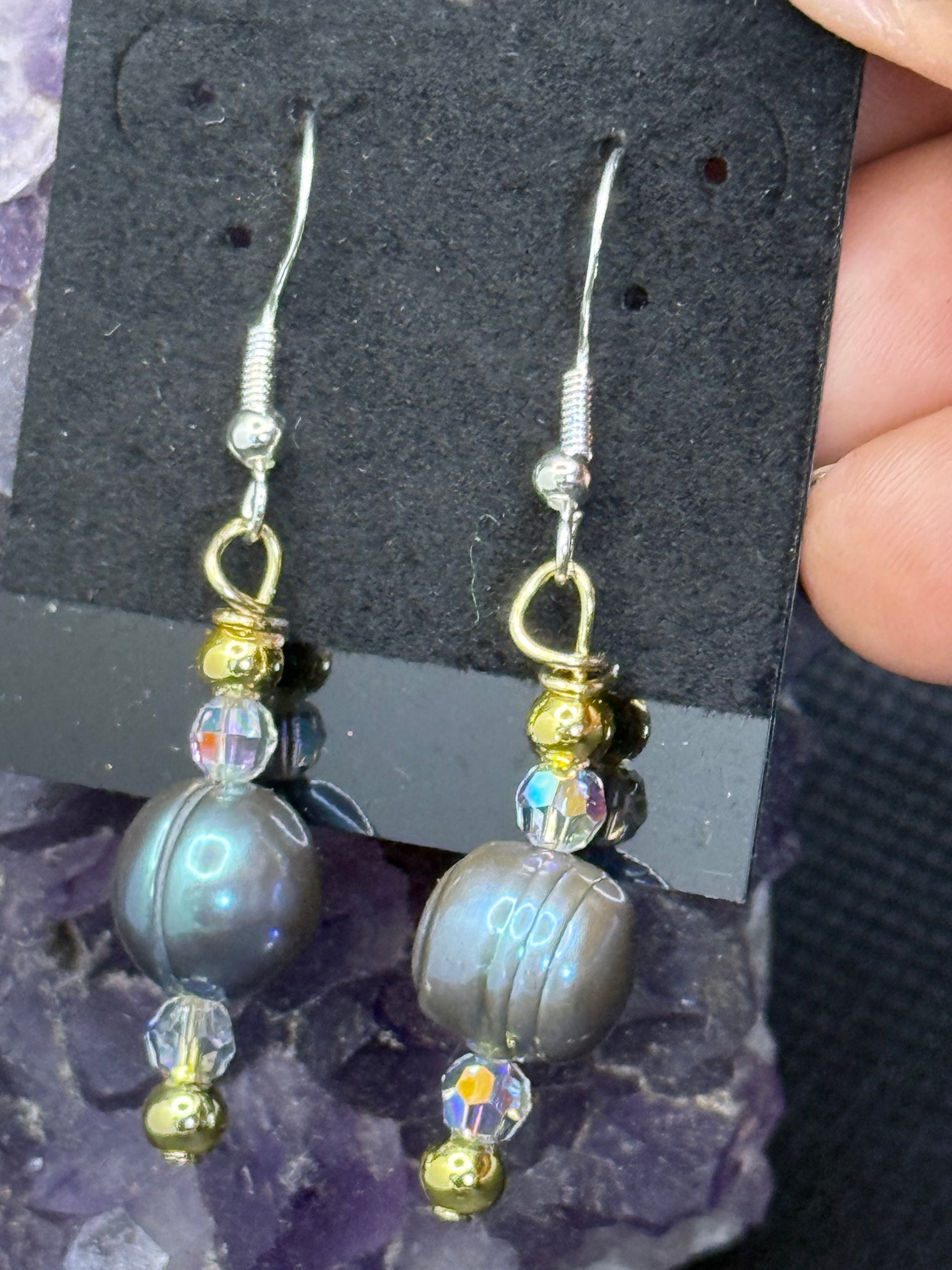 black pearl and Swarovski crystal earrings