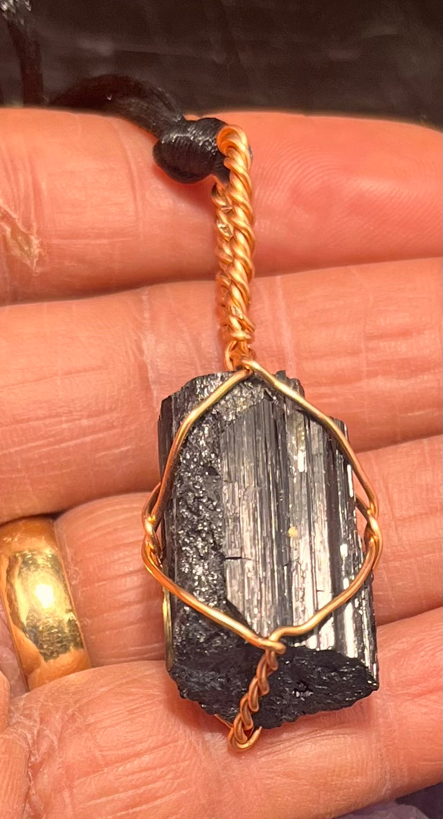 Black Tourmaline Copper Pendant