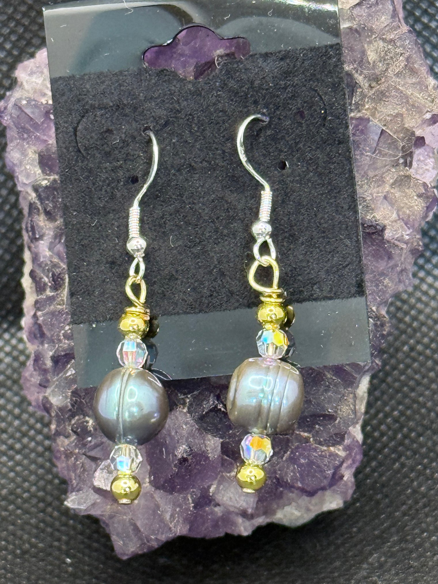 black pearl and Swarovski crystal earrings