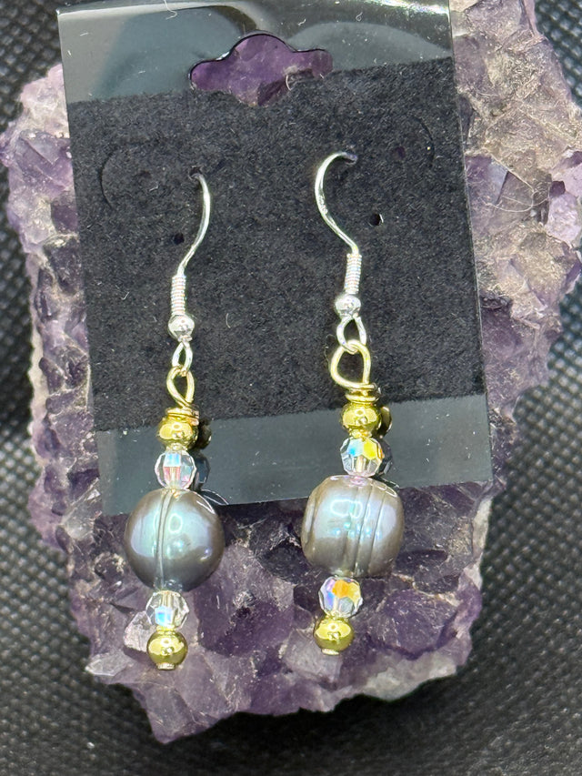 black pearl and Swarovski crystal earrings