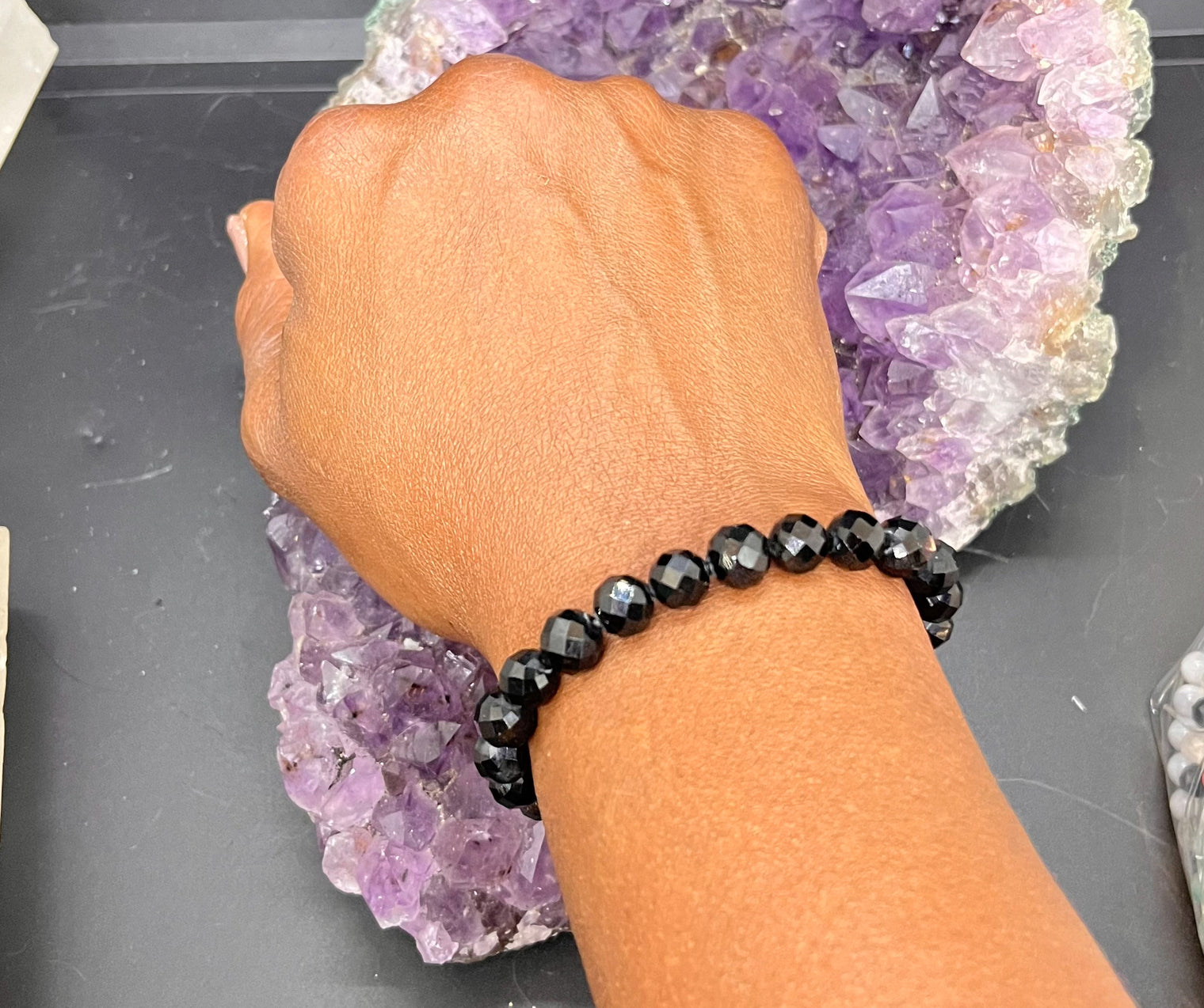 Black Tourmaline Faceted 8mm Stretchy Bracelet