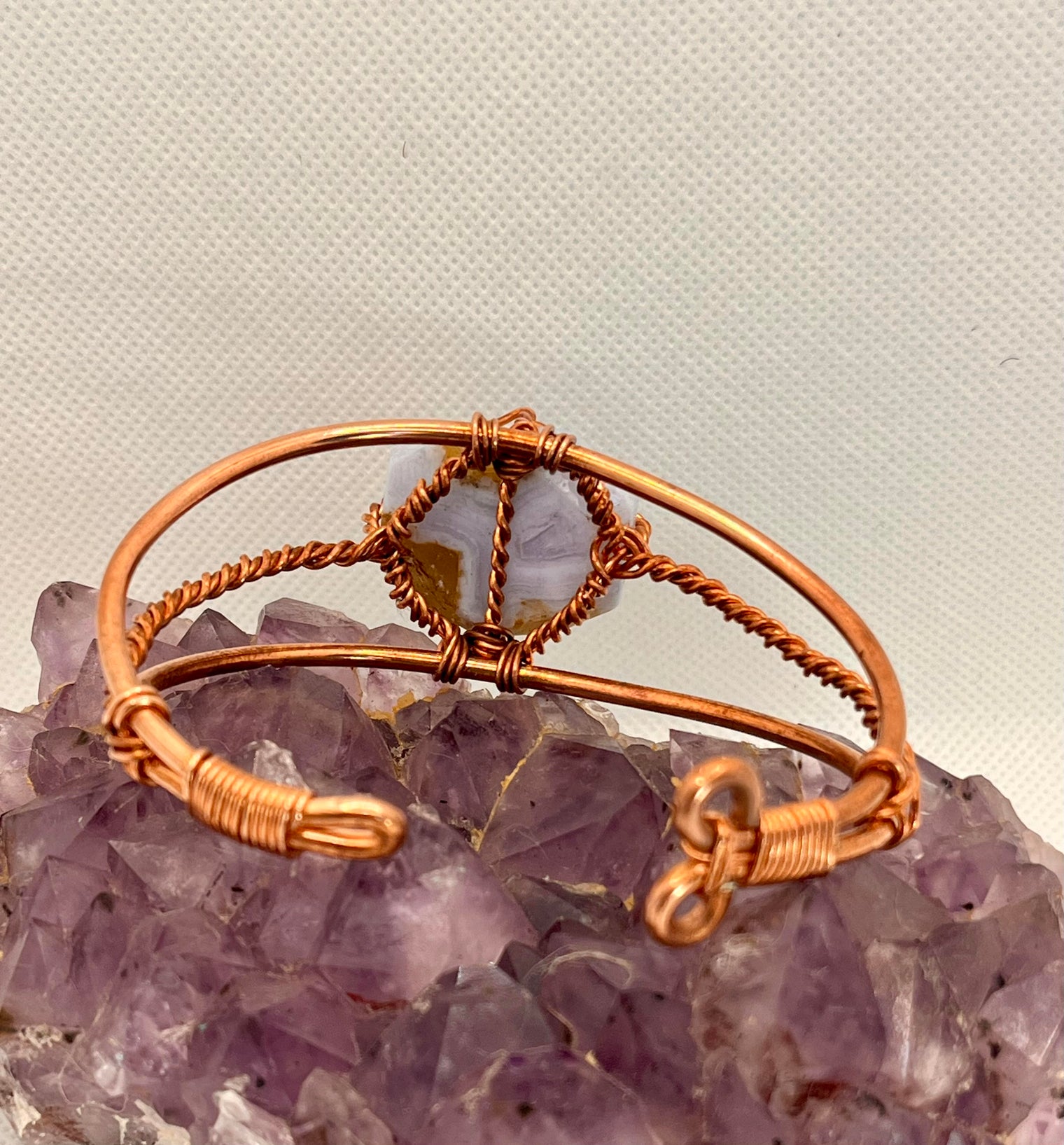 blue lace agate copper wire wrapped bracelet