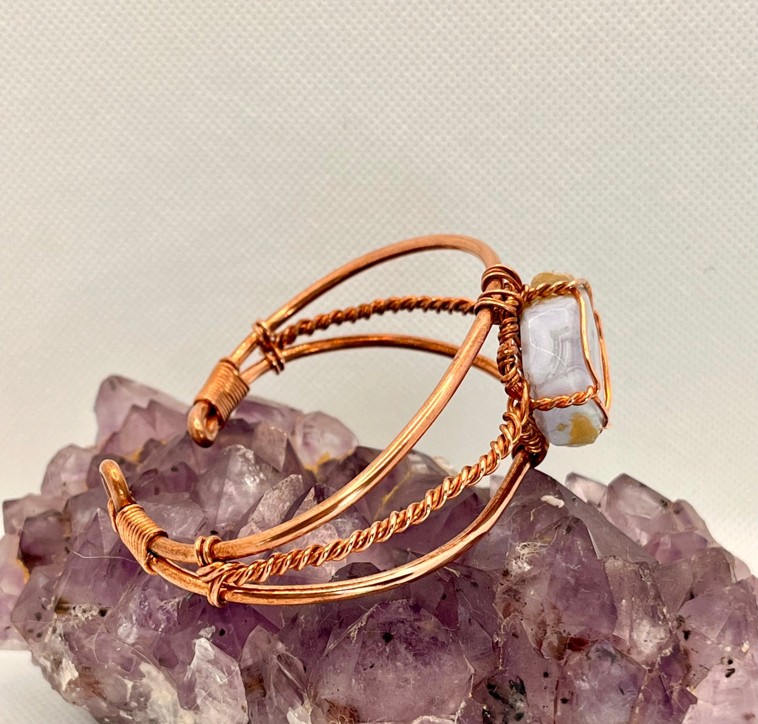 blue lace agate copper wire wrapped bracelet