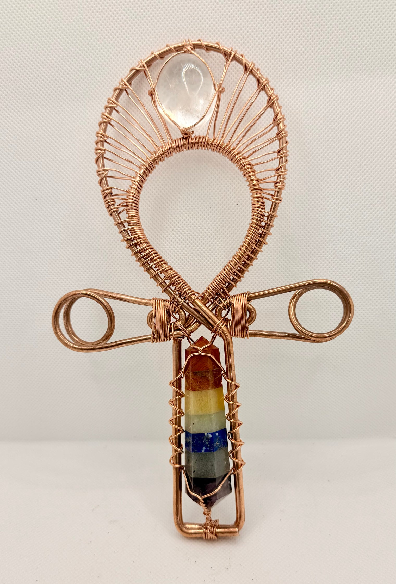 chakra stone copper ankh with crystal quartz gallet