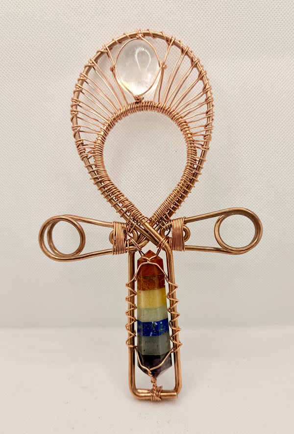 chakra stone copper ankh with crystal quartz gallet