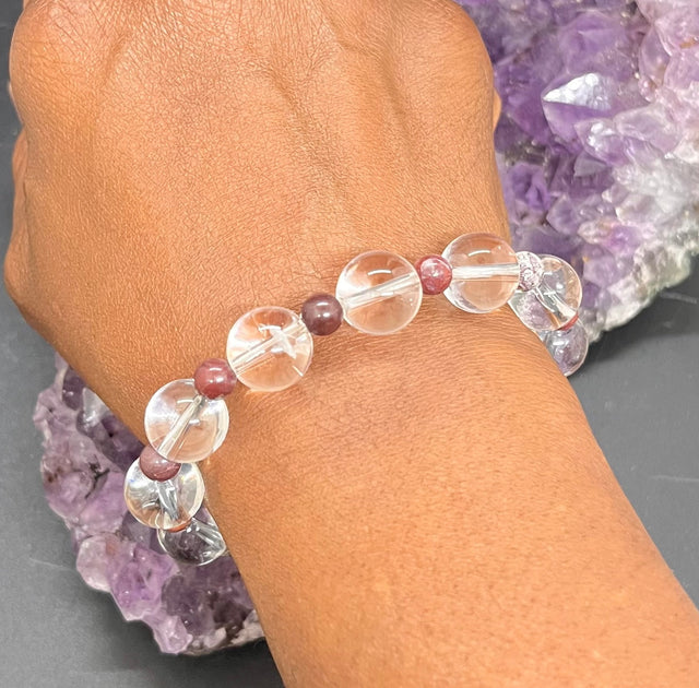 Clear Quartz 12mm and Gemstones Stretchy Bracelet