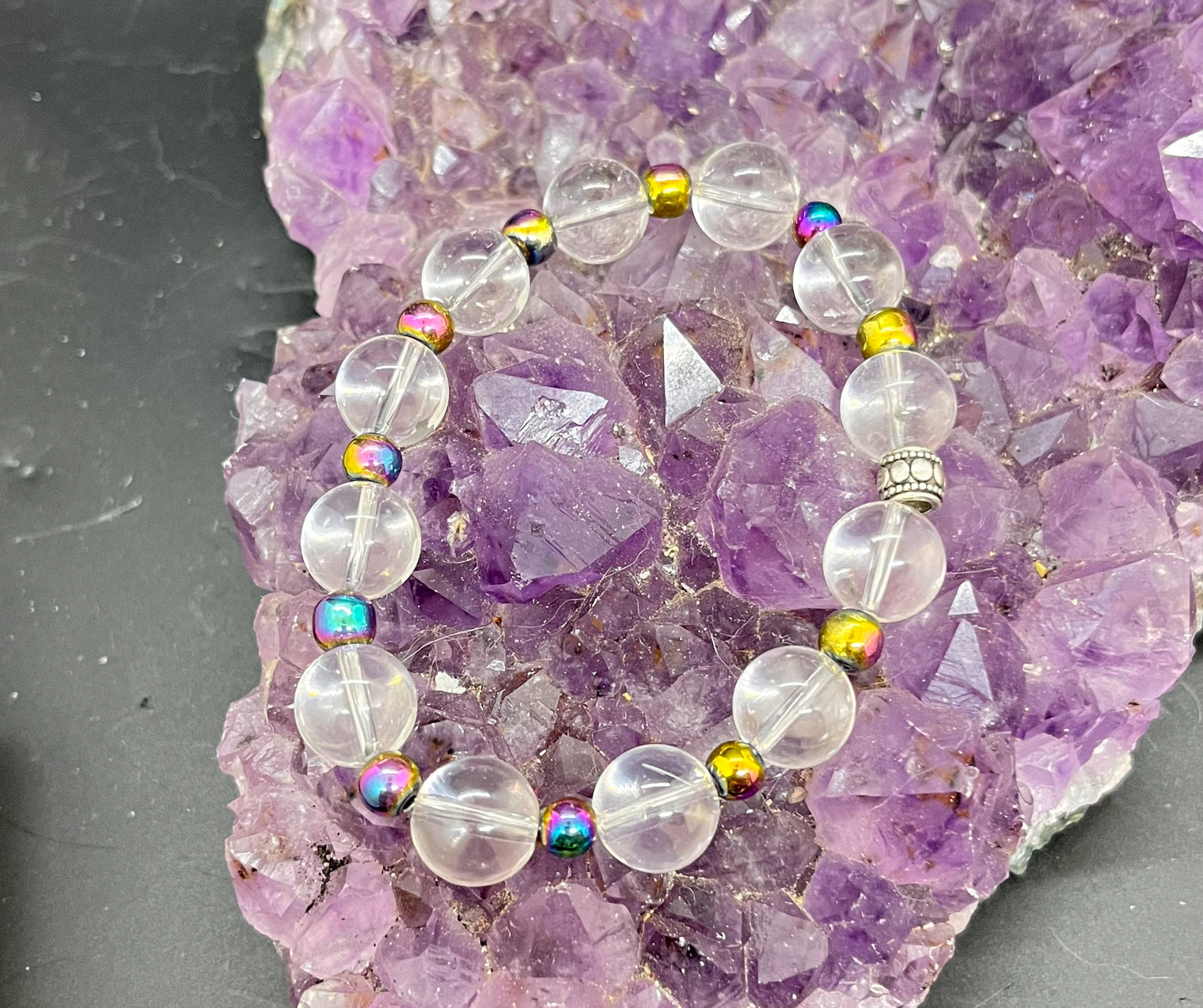 Clear Quartz 12mm and Gemstones Stretchy Bracelet