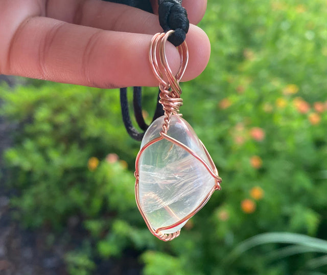 Clear Crystal Tumble Stone Wirewrapped Crystal Copper Pendant