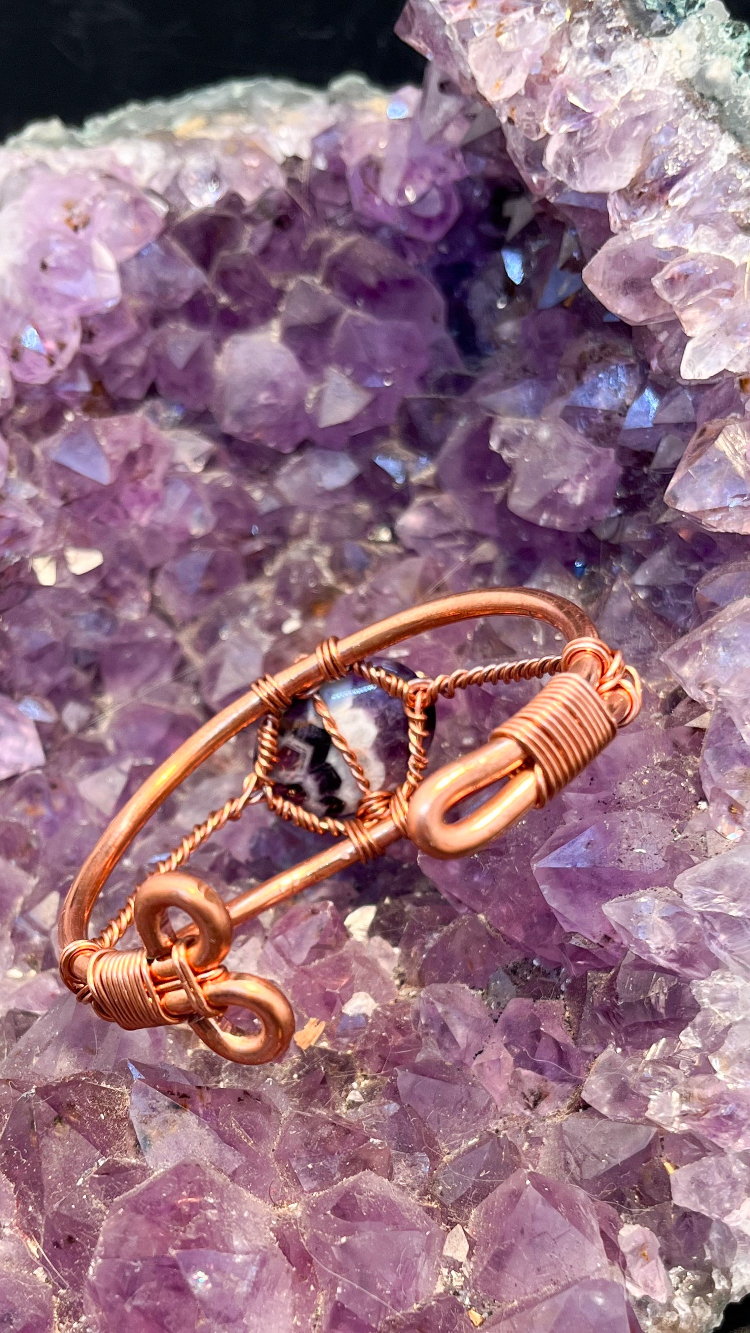 Dogtooth Amethyst Wirewrapped Copper Bracelet