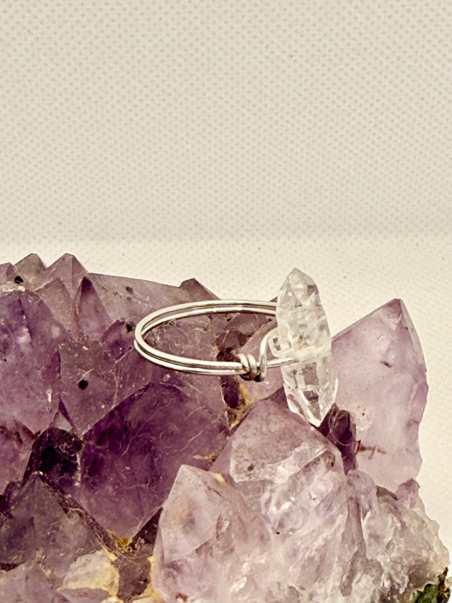 Double Terminated "Tabby" Crystal Quartz on Tinned Copper Ring