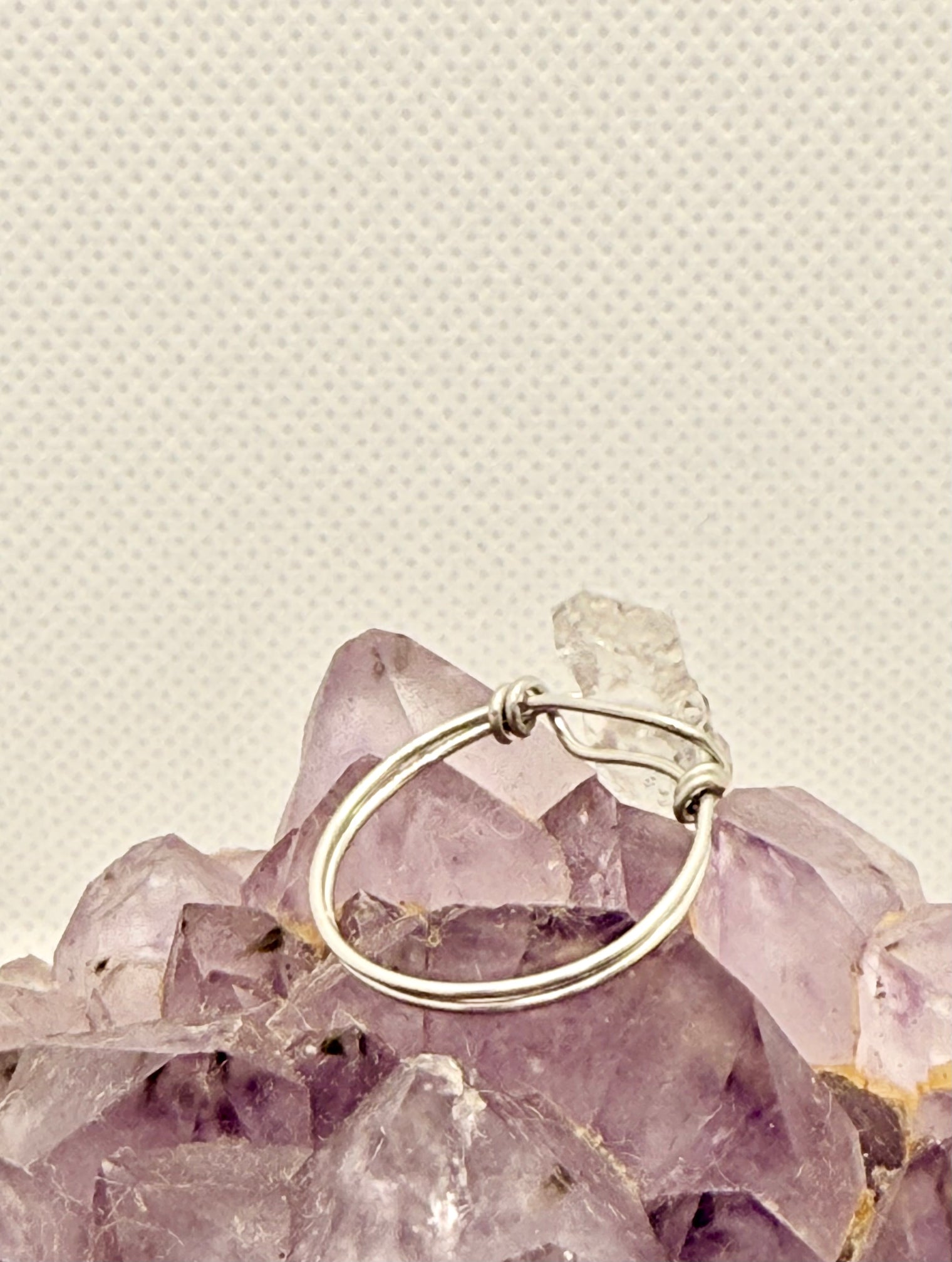 Double Terminated "Tabby" Crystal Quartz on Tinned Copper Ring