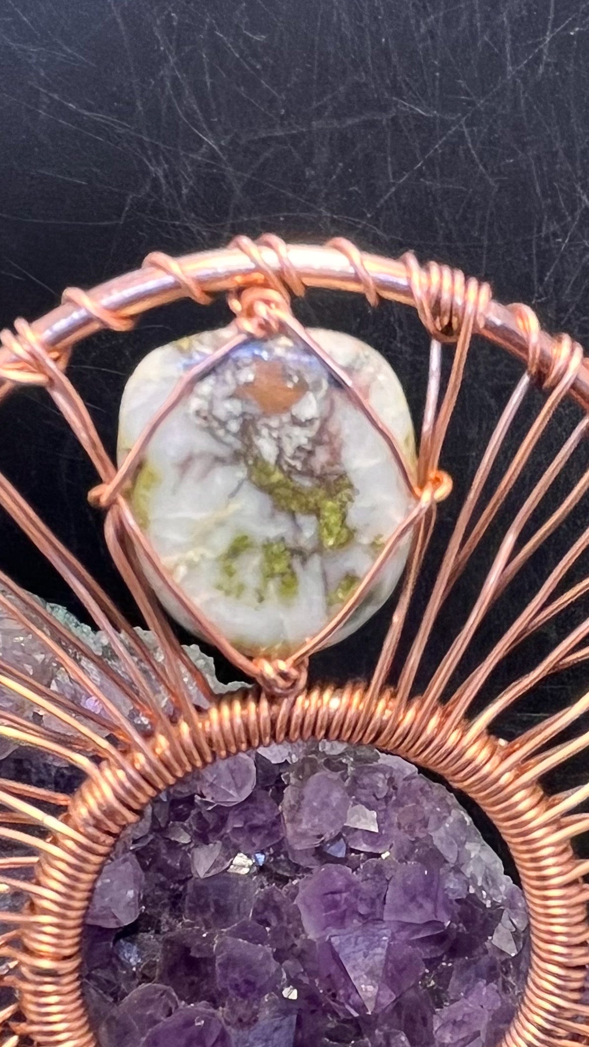 Jade and Peridot in Copper Handheld Copper Ankh