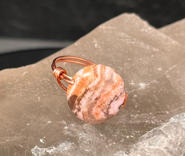 Rhodochrosite from Peru Copper Bead Ring