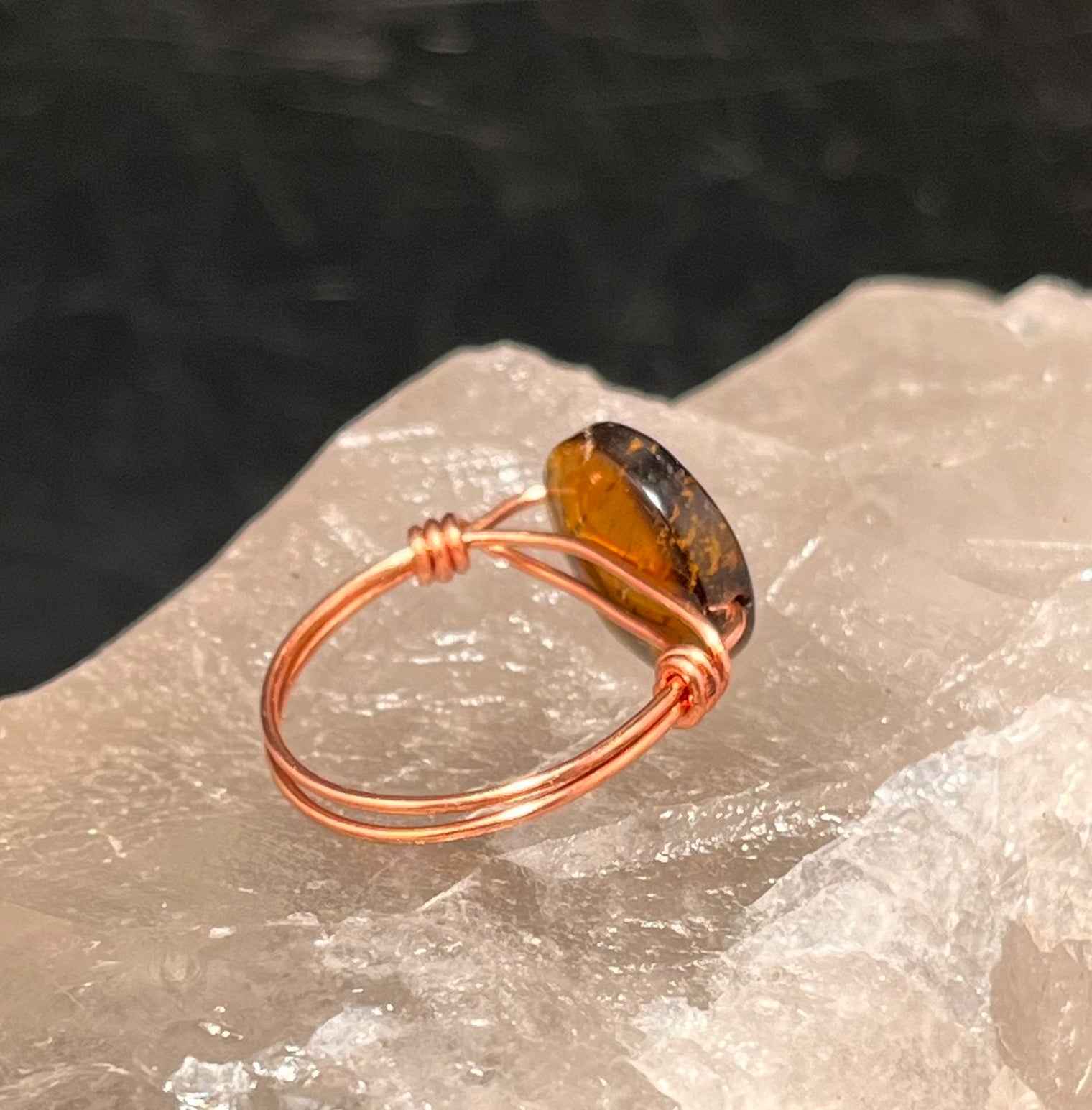 Tigers Eye Disc Copper Bead Ring