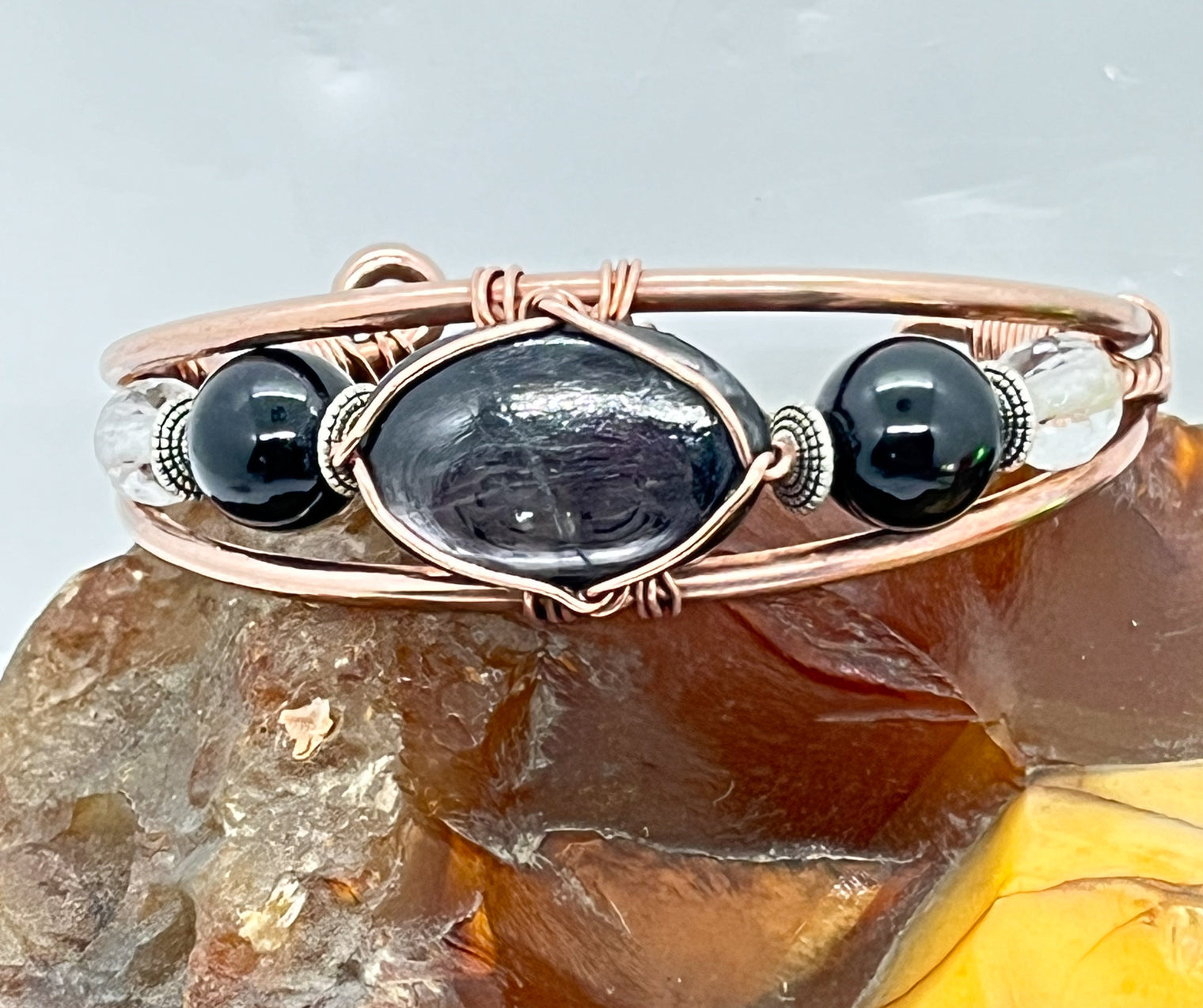Hypersthene magical stone copper wire wrapped bracelet