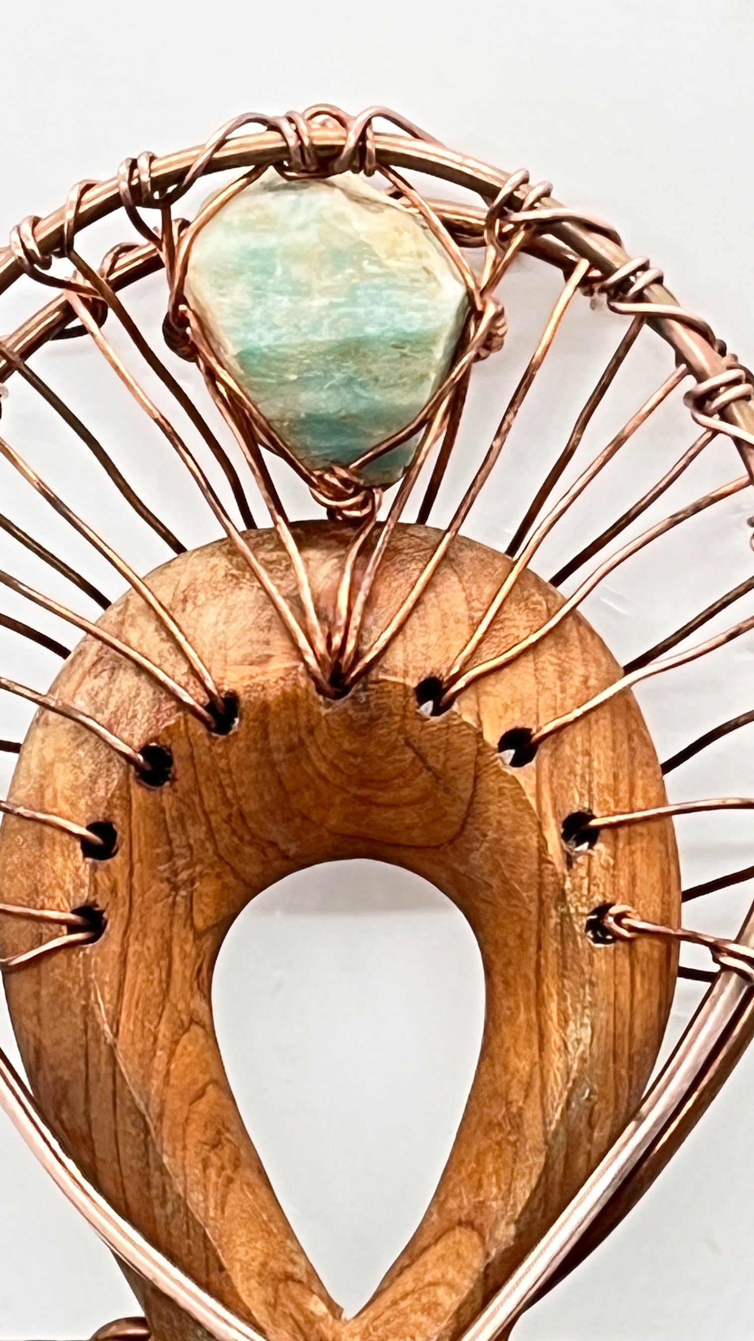 Amazonite with Malachite EMF Protection Handheld Wooden Ankh