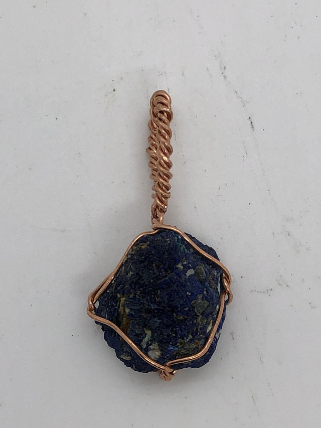 Azurite Crystal Wirewrapped Copper Pendant - Infinite Treasures, LLC