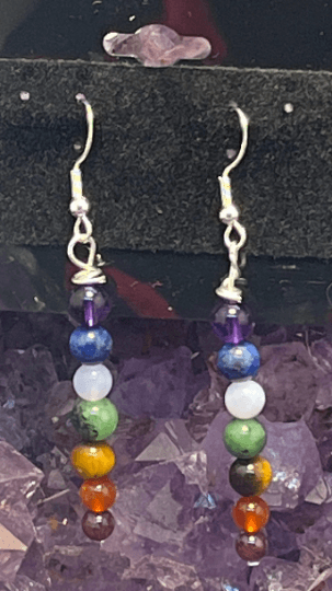 Chakra Gemstone Dangle Drop Sterling Silver Hooks Earrings - Infinite Treasures, LLC