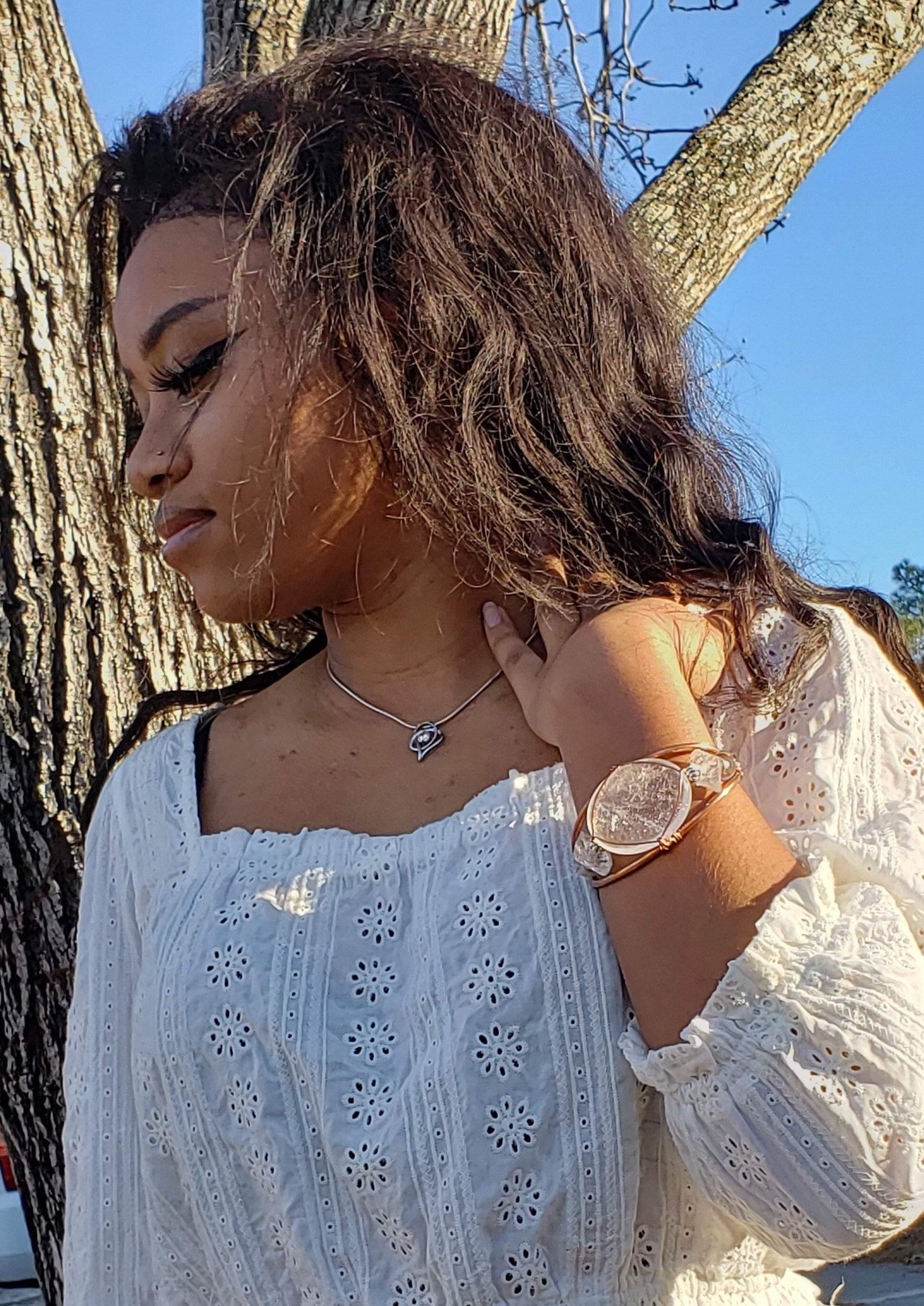 Clear Crystal Quartz with Herkimer DIamonds Wirewrapped Copper Bracelet Crystal - Infinite Treasures, LLC