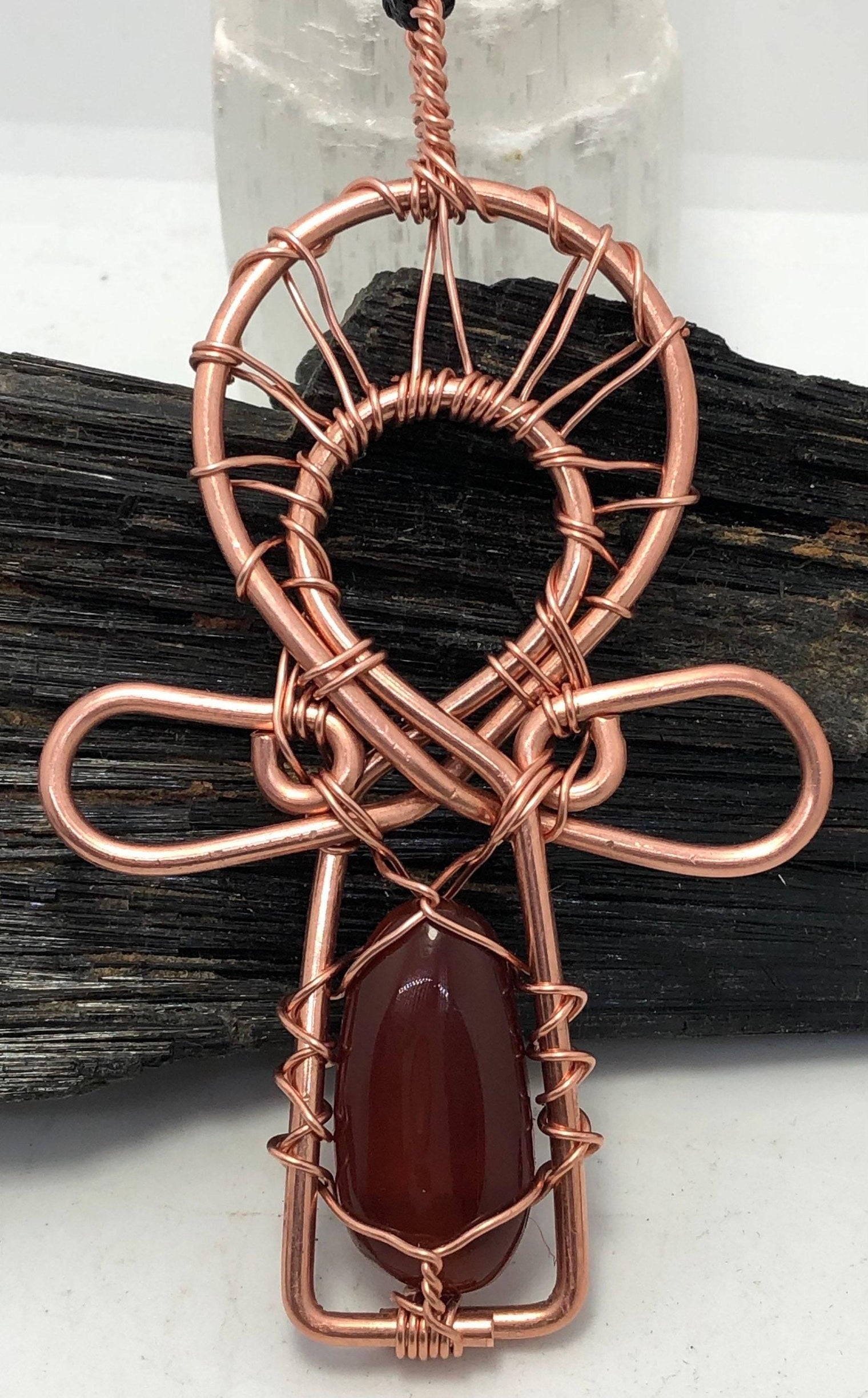 Carnelian and Copper Ankh Pendant Necklace - Infinite Treasures, LLC