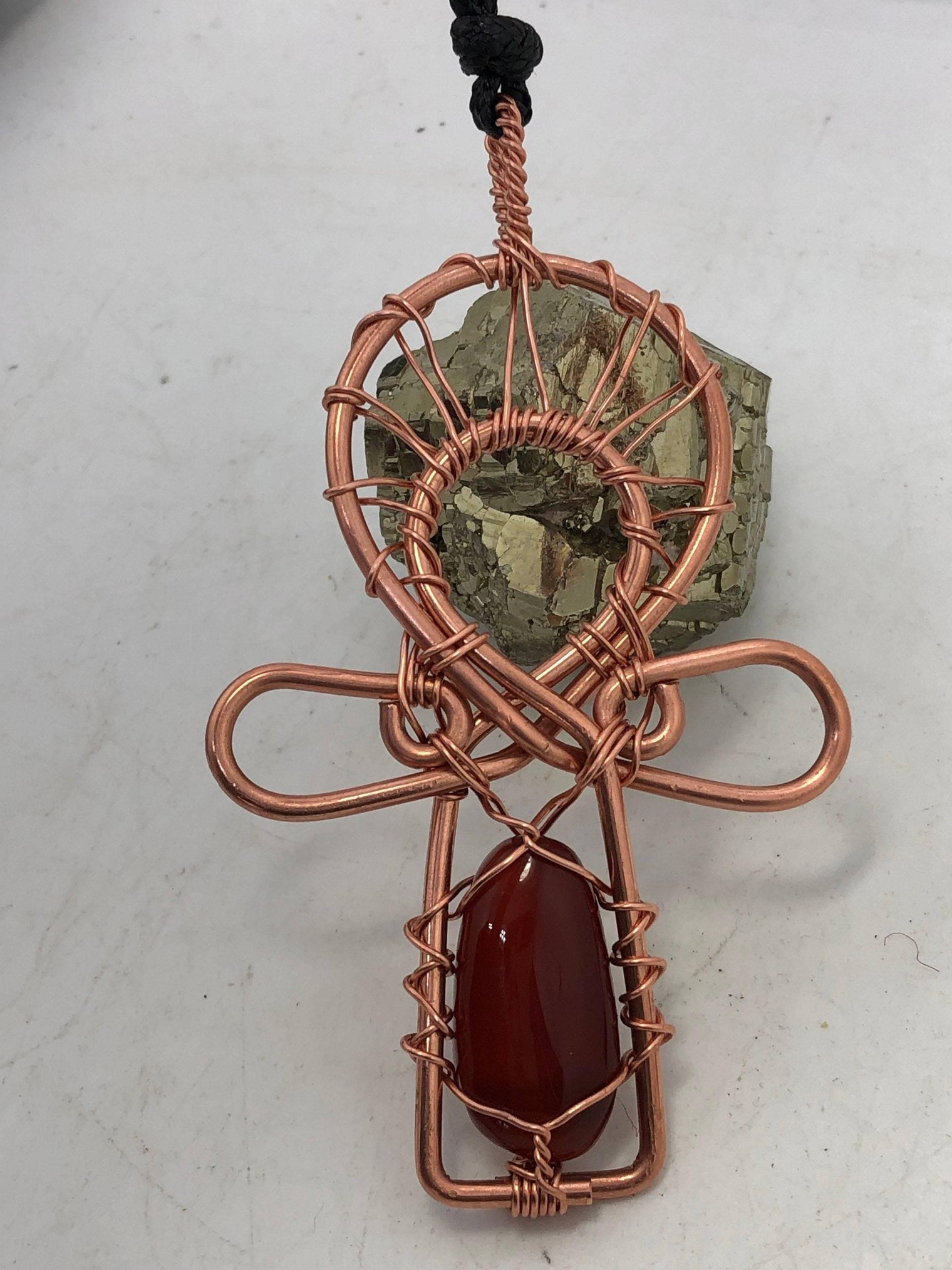 Carnelian and Copper Ankh Pendant Necklace - Infinite Treasures, LLC