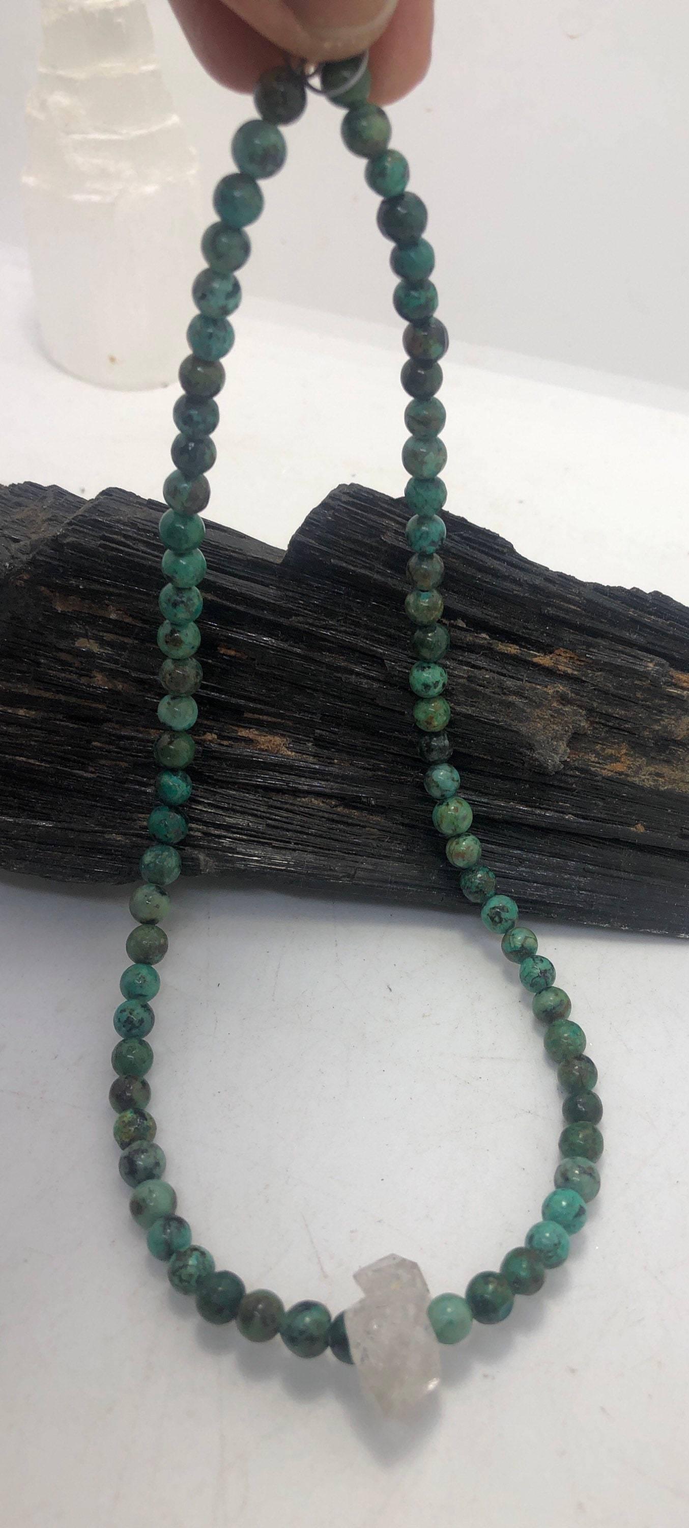 16 Inch African Turquoise Beaded necklace with Moroccan Herkimer Diamond - Infinite Treasures, LLC