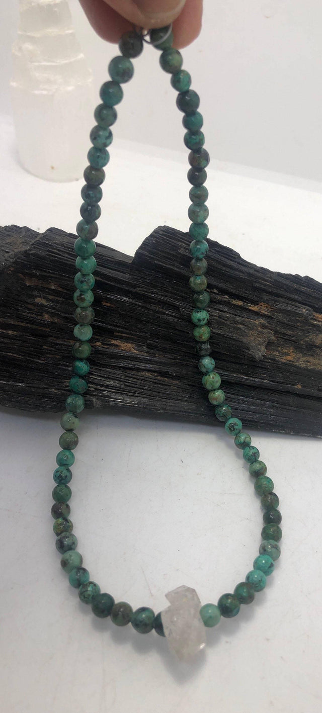 16 Inch African Turquoise Beaded necklace with Moroccan Herkimer Diamond - Infinite Treasures, LLC