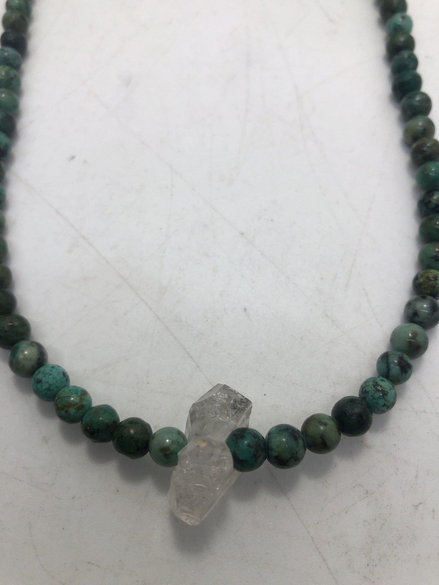 16 Inch African Turquoise Beaded necklace with Moroccan Herkimer Diamond - Infinite Treasures, LLC