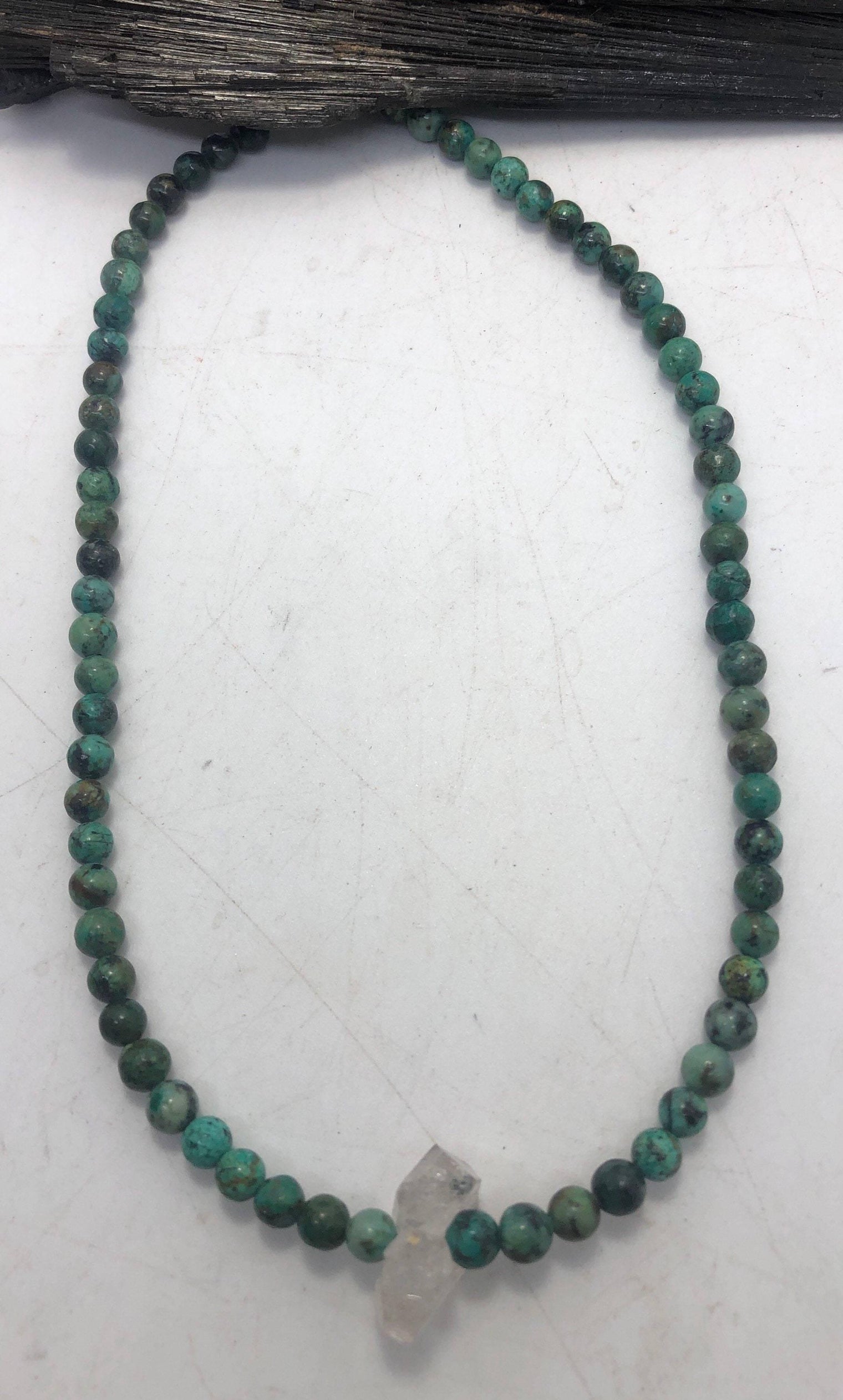 16 Inch African Turquoise Beaded necklace with Moroccan Herkimer Diamond - Infinite Treasures, LLC