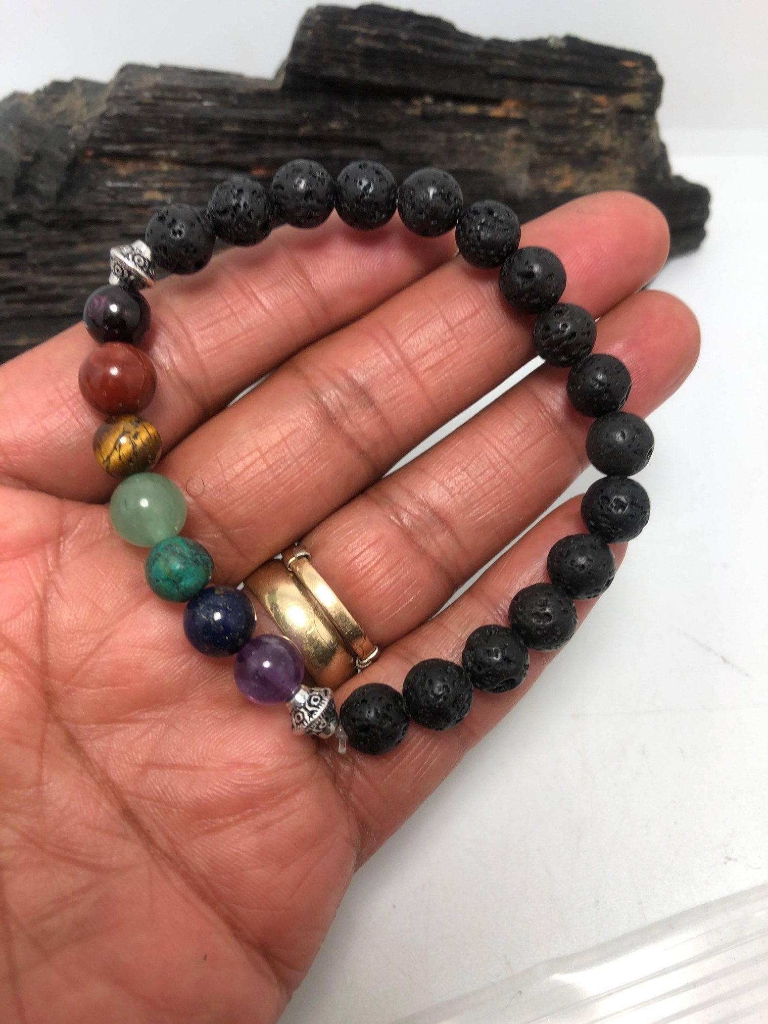 Lava Rock Chakra Stretchy Bracelet - Infinite Treasures, LLC