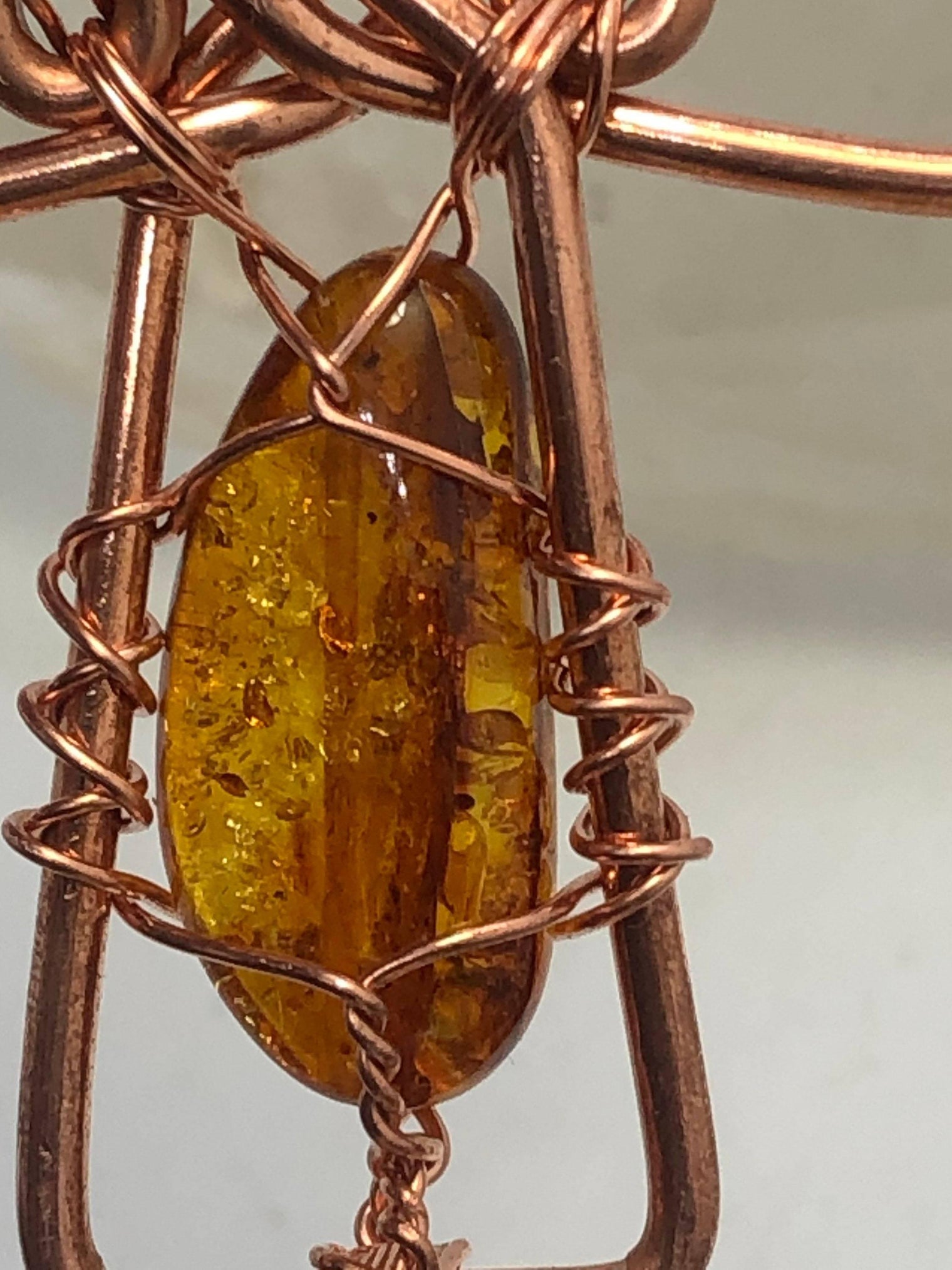 Genuine Baltic Amber Copper Egyptian Kemetic Coptic Cross Ankh Wirewrapped Wearable Pendant Necklace - Infinite Treasures, LLC