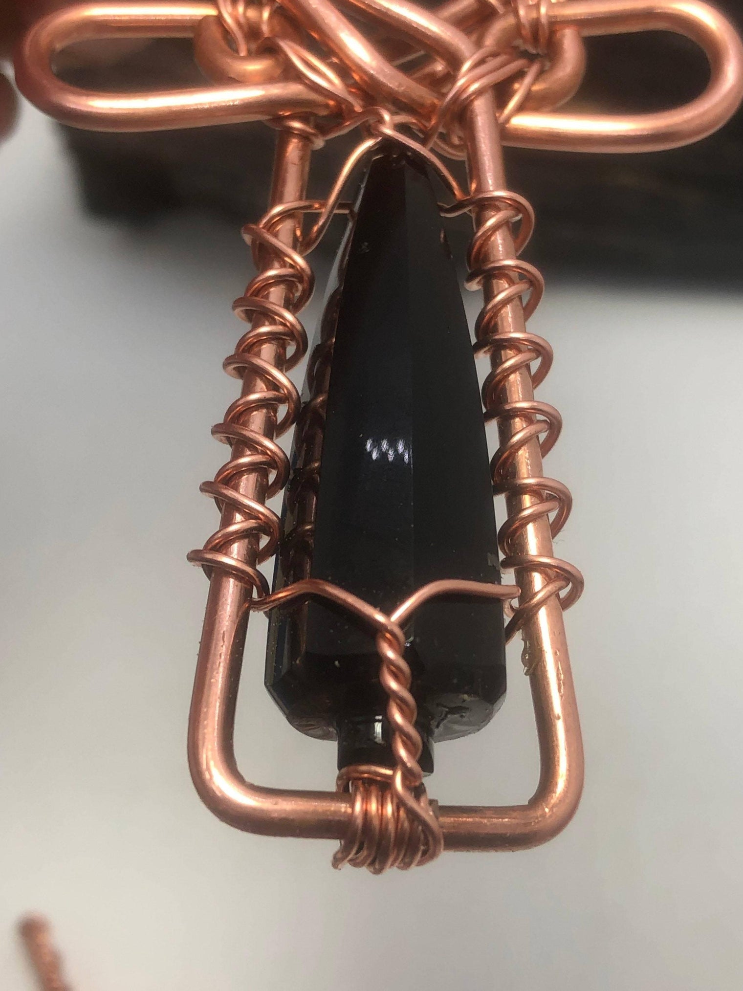 Black Obsidian Vogel Shaped Kemetic Coptic Cross Copper Ankh Wirewrapped Pendant Necklace - Infinite Treasures, LLC