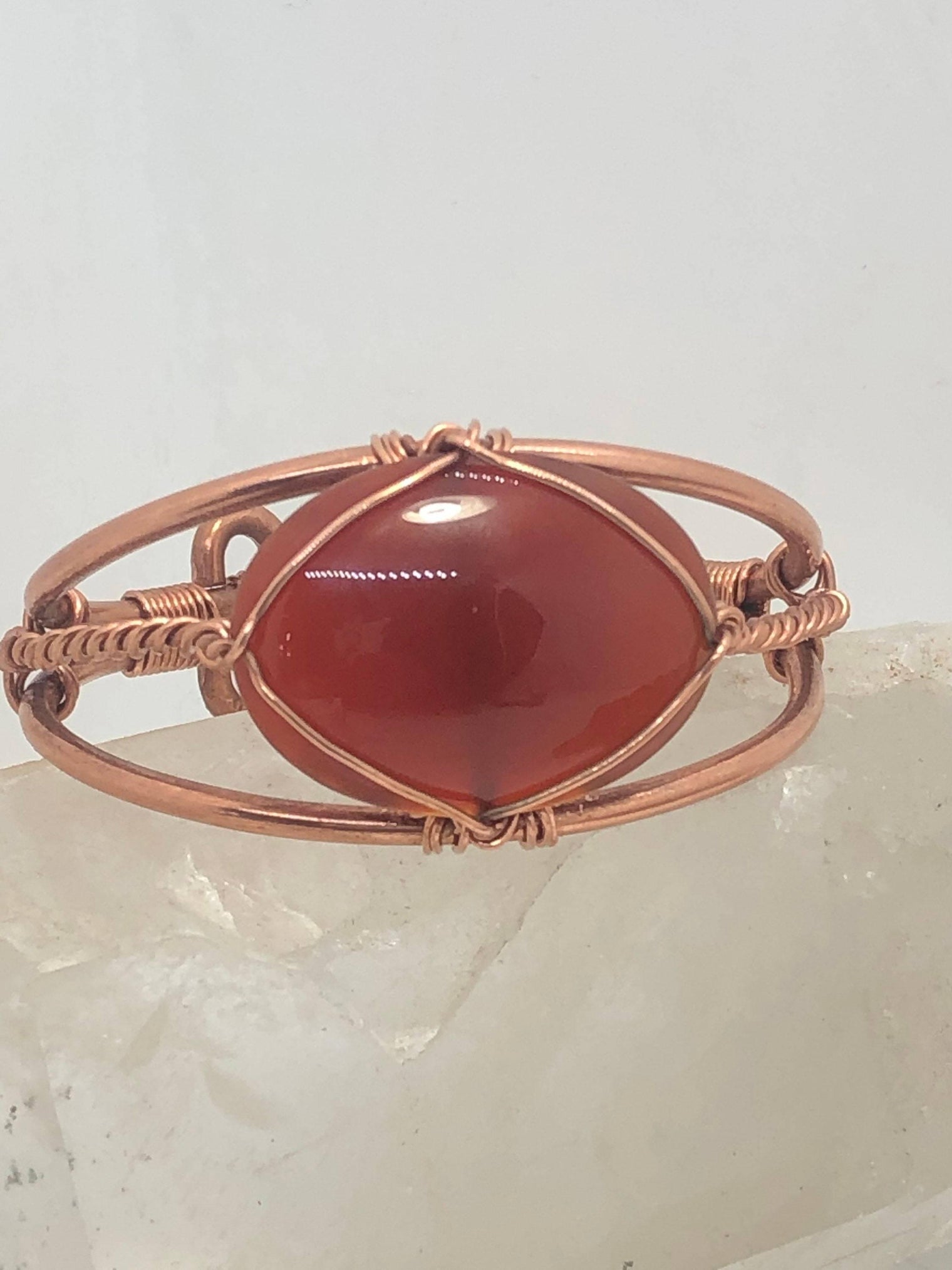 Carnelian Copper Bracelet Wire wrapped Handmade - Infinite Treasures, LLC
