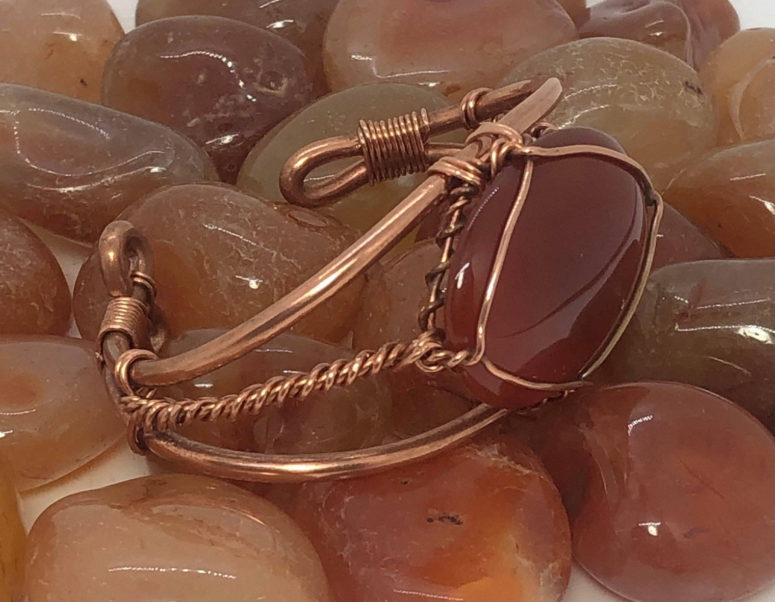 Carnelian Copper Bracelet Wire wrapped Handmade - Infinite Treasures, LLC