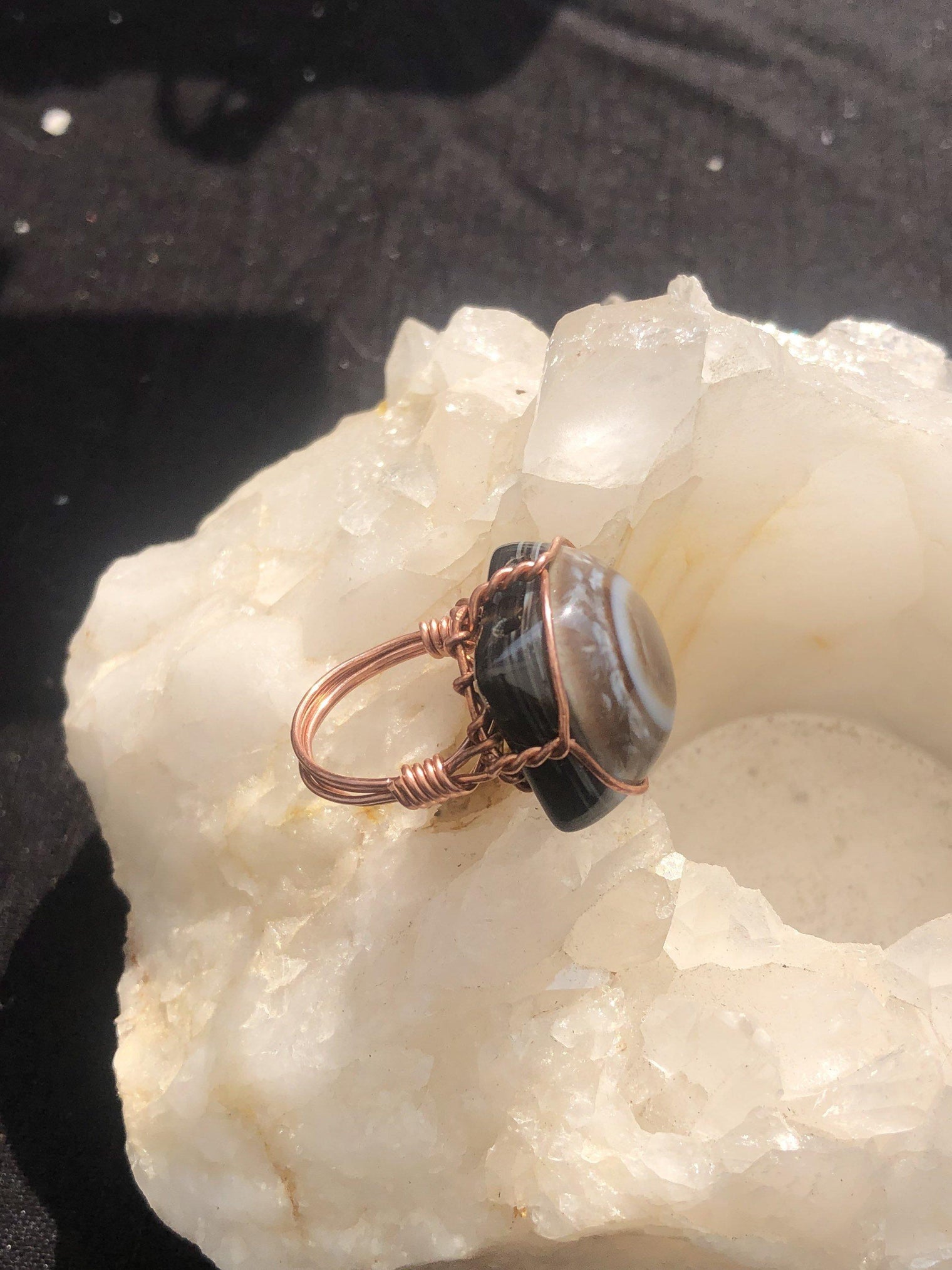 Evil Eye Sardonyx Crystal Copper Wirewrapped Ring - Infinite Treasures, LLC