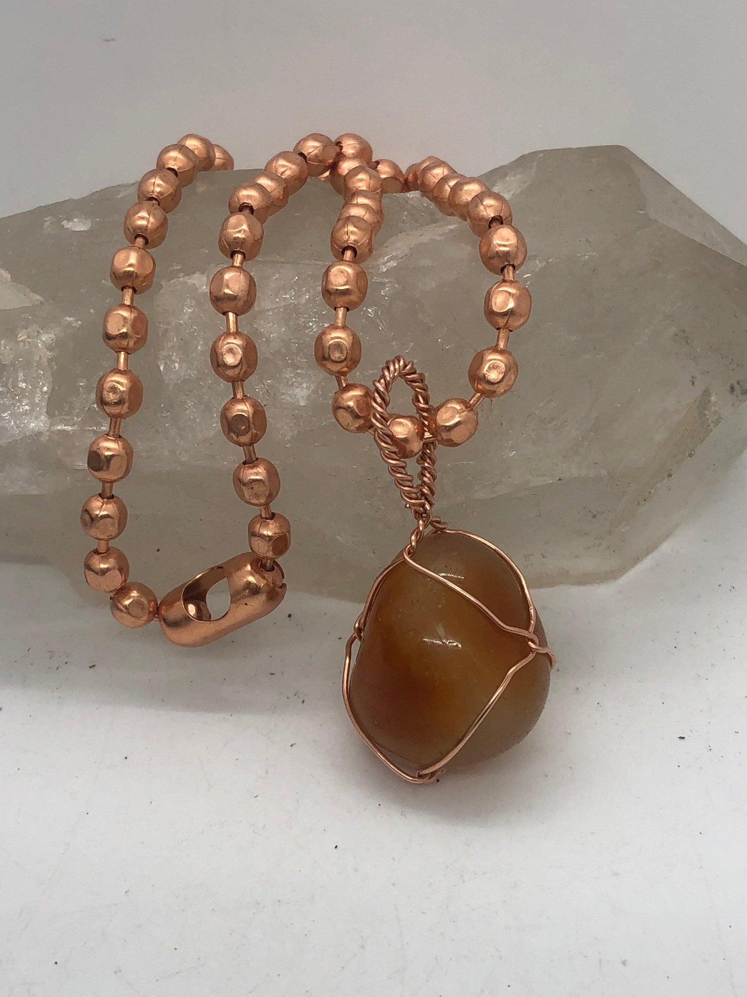 Carnelian Wirewrapped Crystal Copper Pendant with 20 inch Copper Chain - Infinite Treasures, LLC