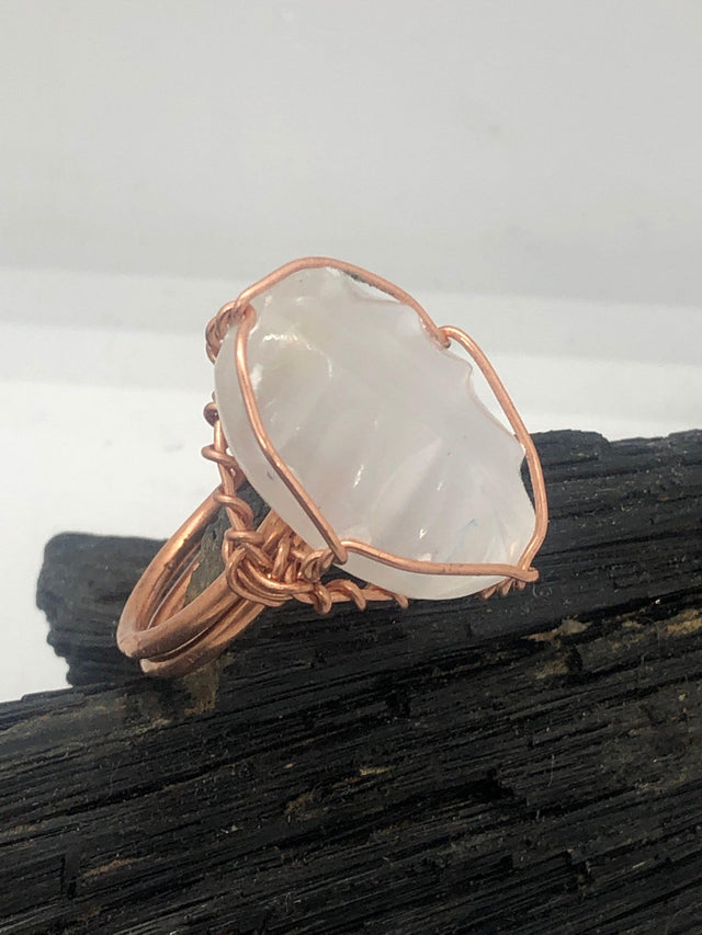 Moroccan Selenite Crystal Copper Wirewrapped Ring by Infinite Treasures,LLC - Infinite Treasures, LLC