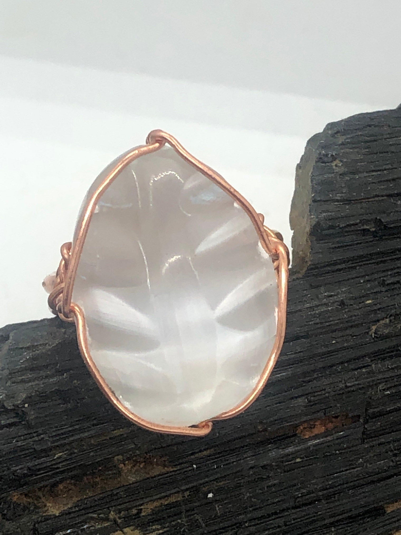Moroccan Selenite Crystal Copper Wirewrapped Ring by Infinite Treasures,LLC - Infinite Treasures, LLC