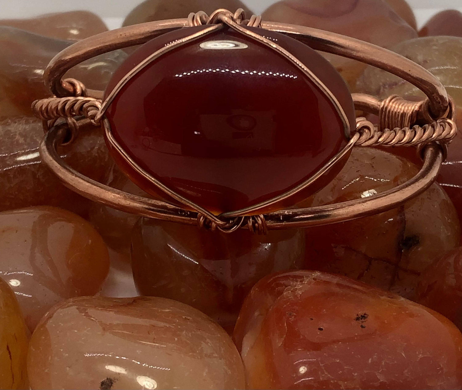 Carnelian Copper Bracelet Wire wrapped Handmade - Infinite Treasures, LLC