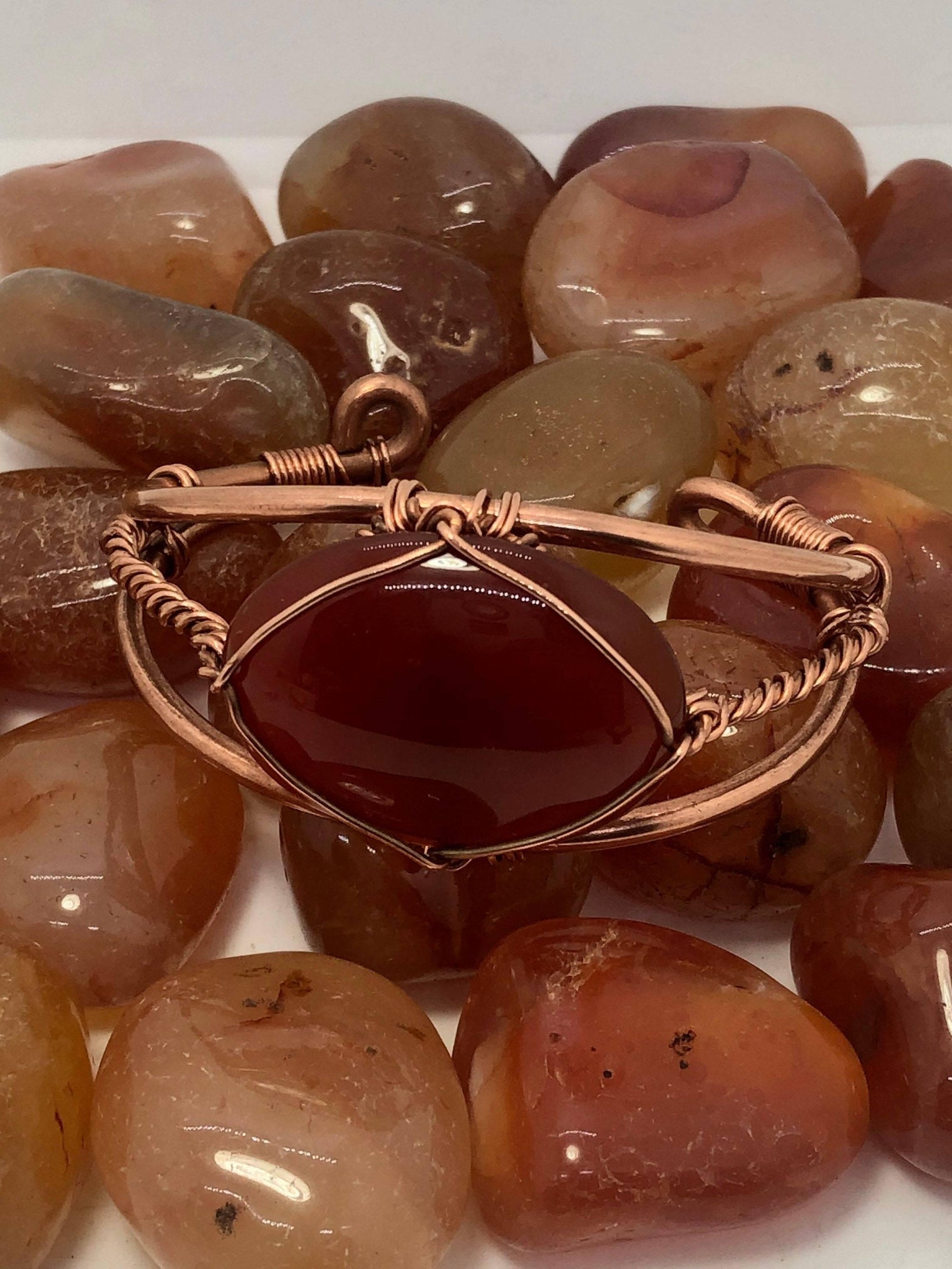 Carnelian Copper Bracelet Wire wrapped Handmade - Infinite Treasures, LLC