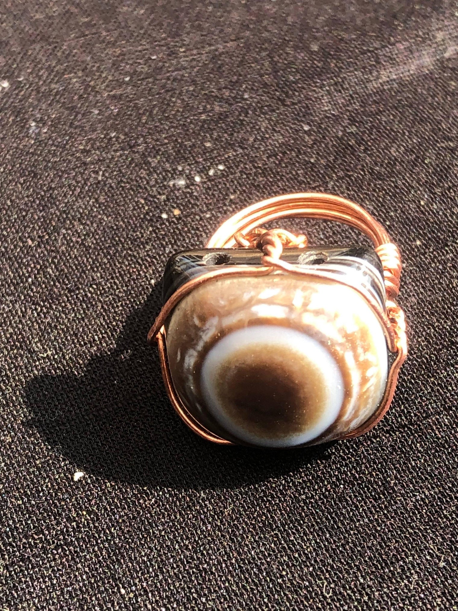 Evil Eye Sardonyx Crystal Copper Wirewrapped Ring - Infinite Treasures, LLC