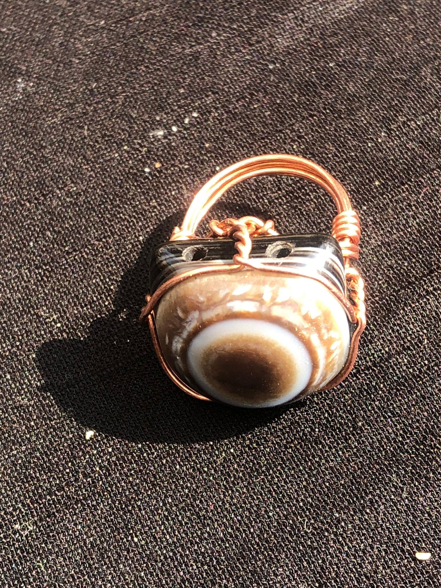 Evil Eye Sardonyx Crystal Copper Wirewrapped Ring - Infinite Treasures, LLC