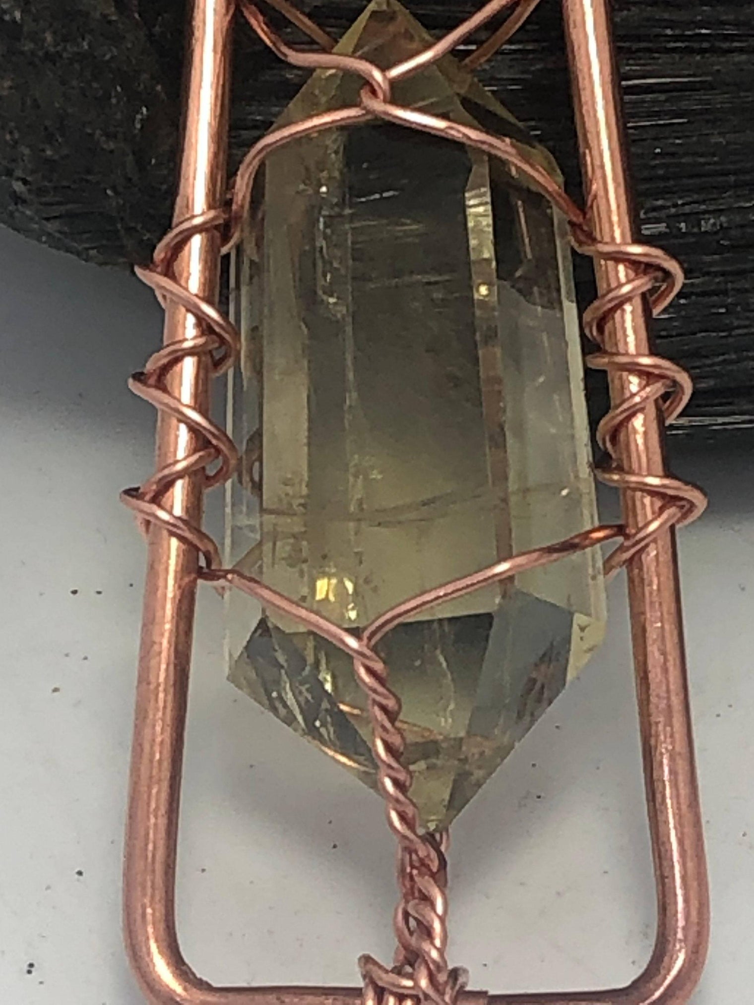 Citrine Kemetic Coptic Cross Copper Ankh Wirewrapped Pendant Necklace - Infinite Treasures, LLC