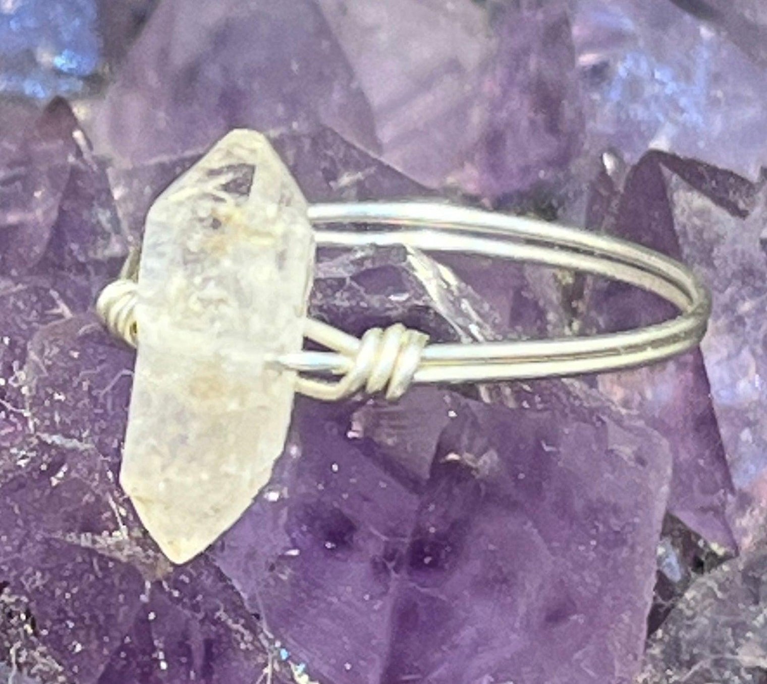 Herkimer Diamond on Sterling Silver Handmade bead ring - Infinite Treasures, LLC
