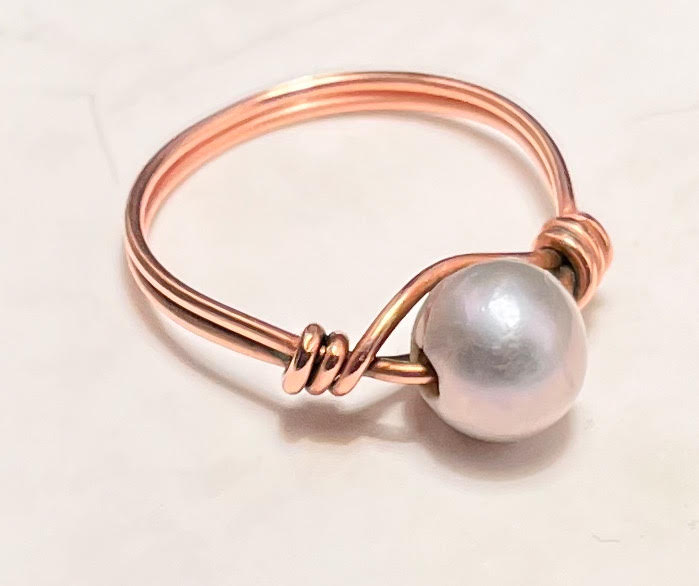 Silvery Pearl Copper Bead Ring