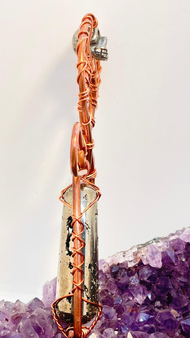 Pyrite Wand and Skull POCKET Ankh - Infinite Treasures, LLC