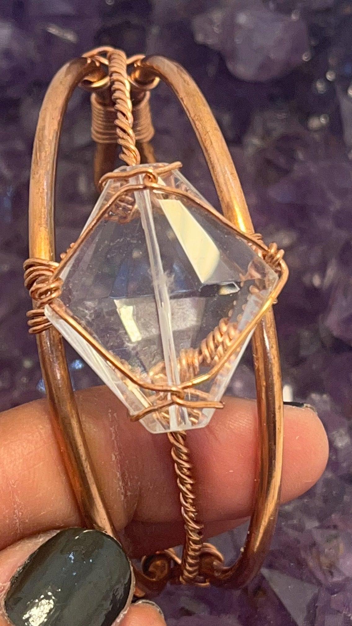 Clear Crystal Quartz "Kite" Copper Bracelet Wirewrapped - Infinite Treasures, LLC