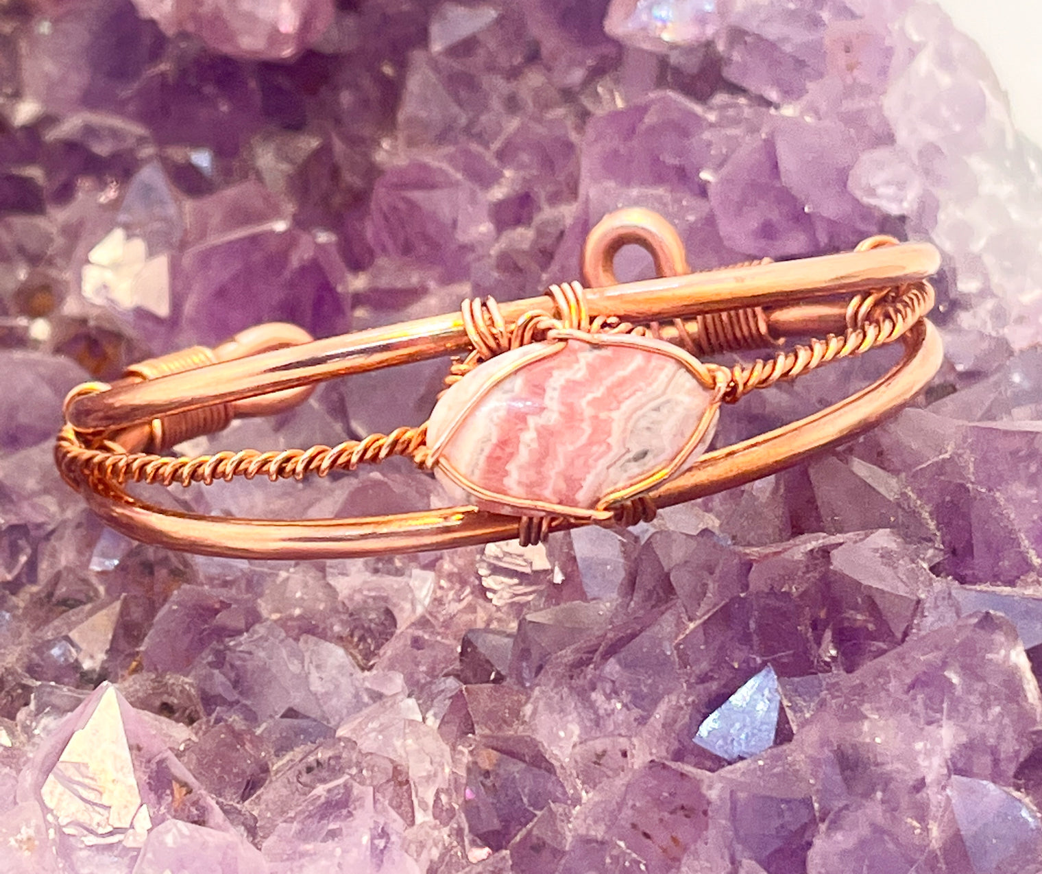 Rhodochrosite Wirewrapped Copper Bracelet