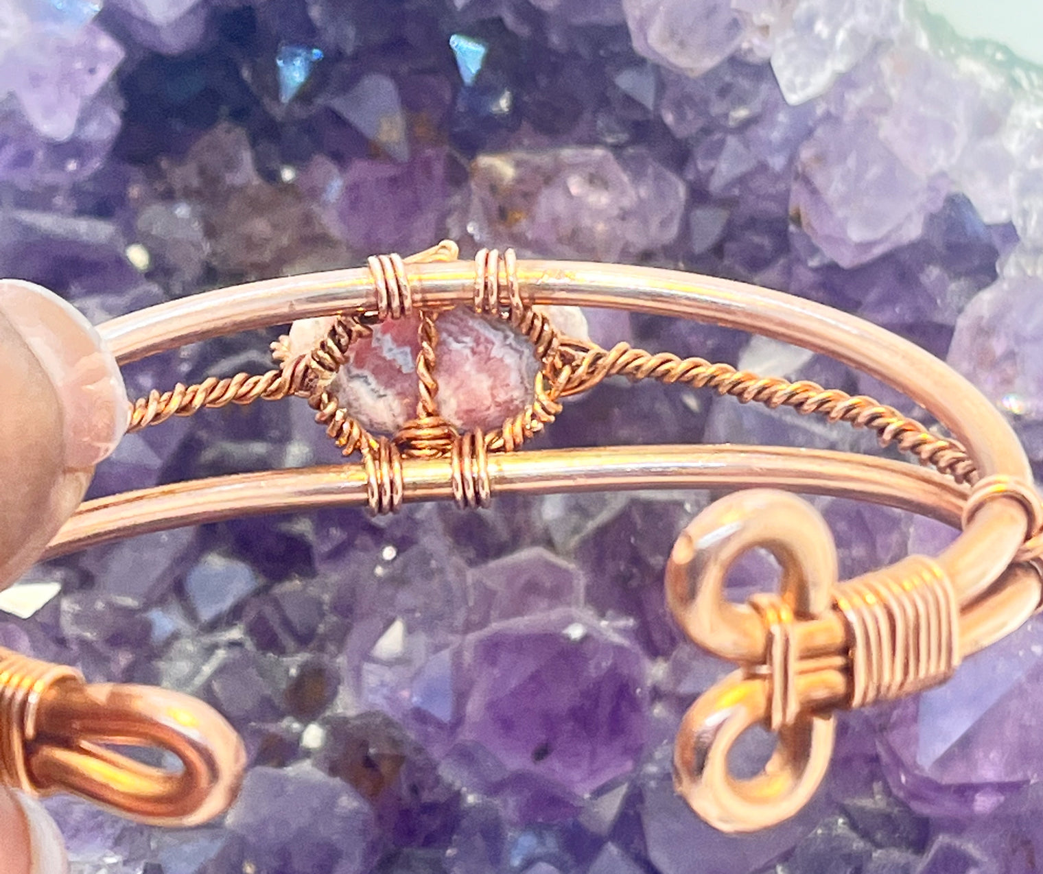 Rhodochrosite Wirewrapped Copper Bracelet